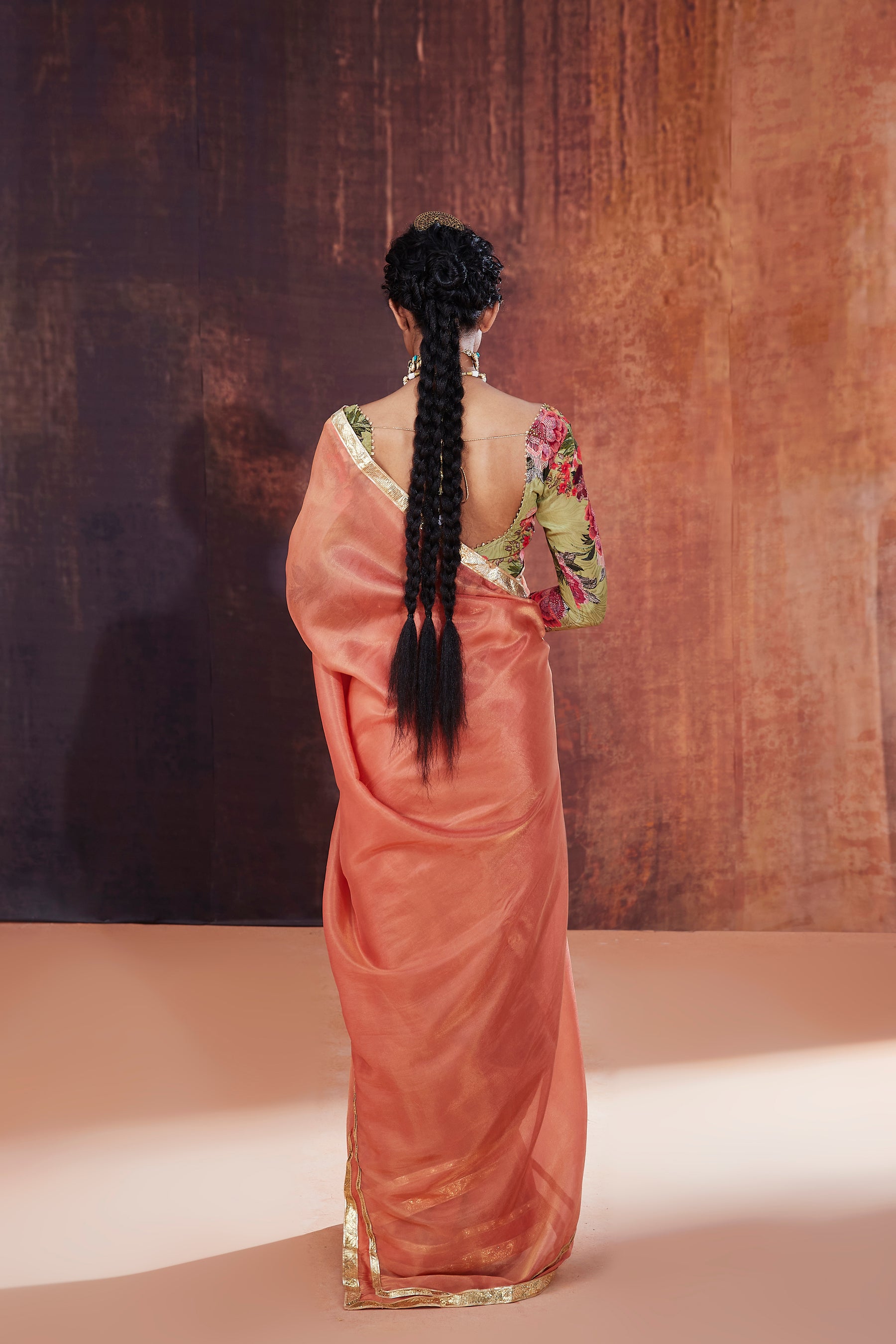 Coral Tissue silk Saree Set