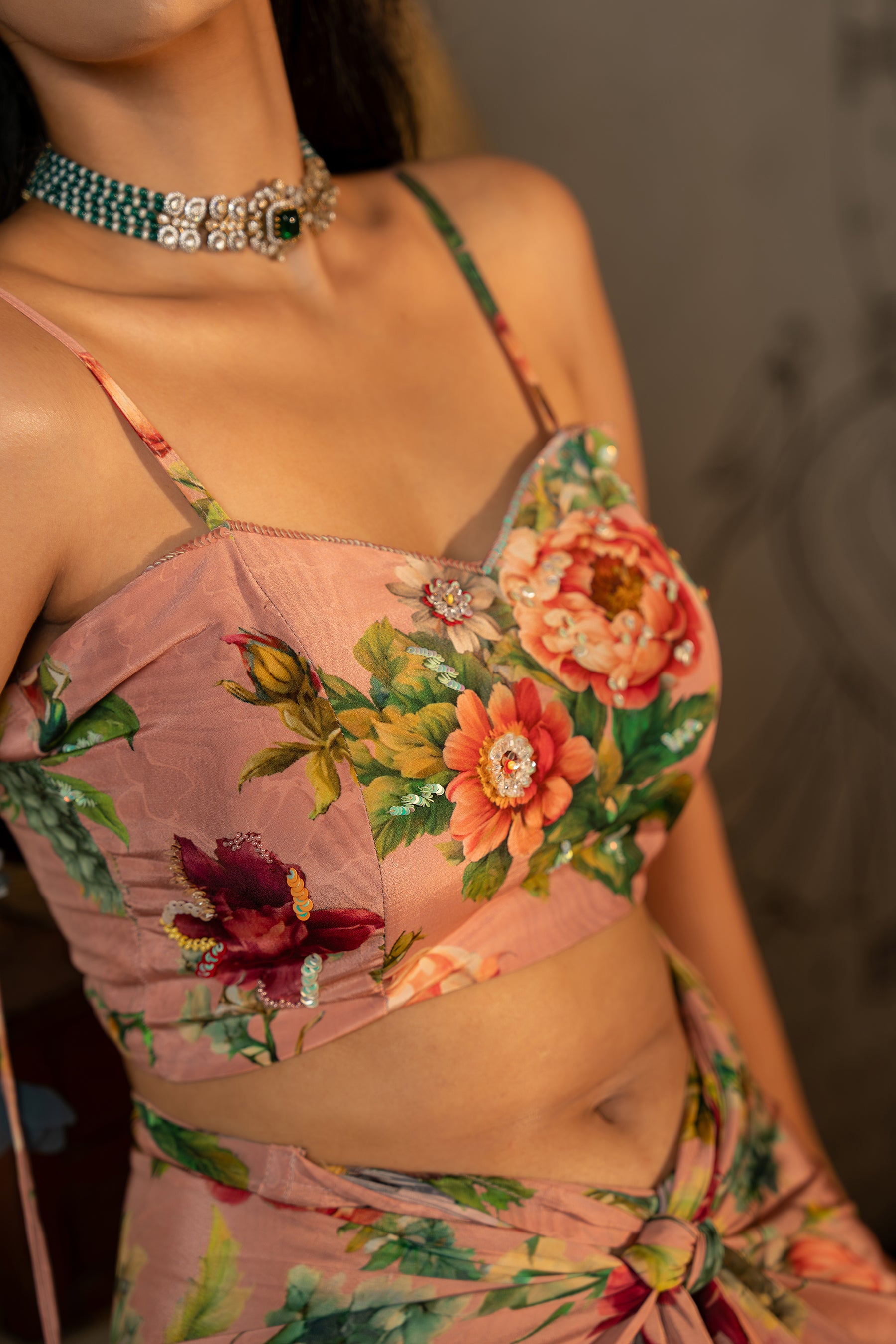 Dusty Rose Wrapped Skirt With Bustier