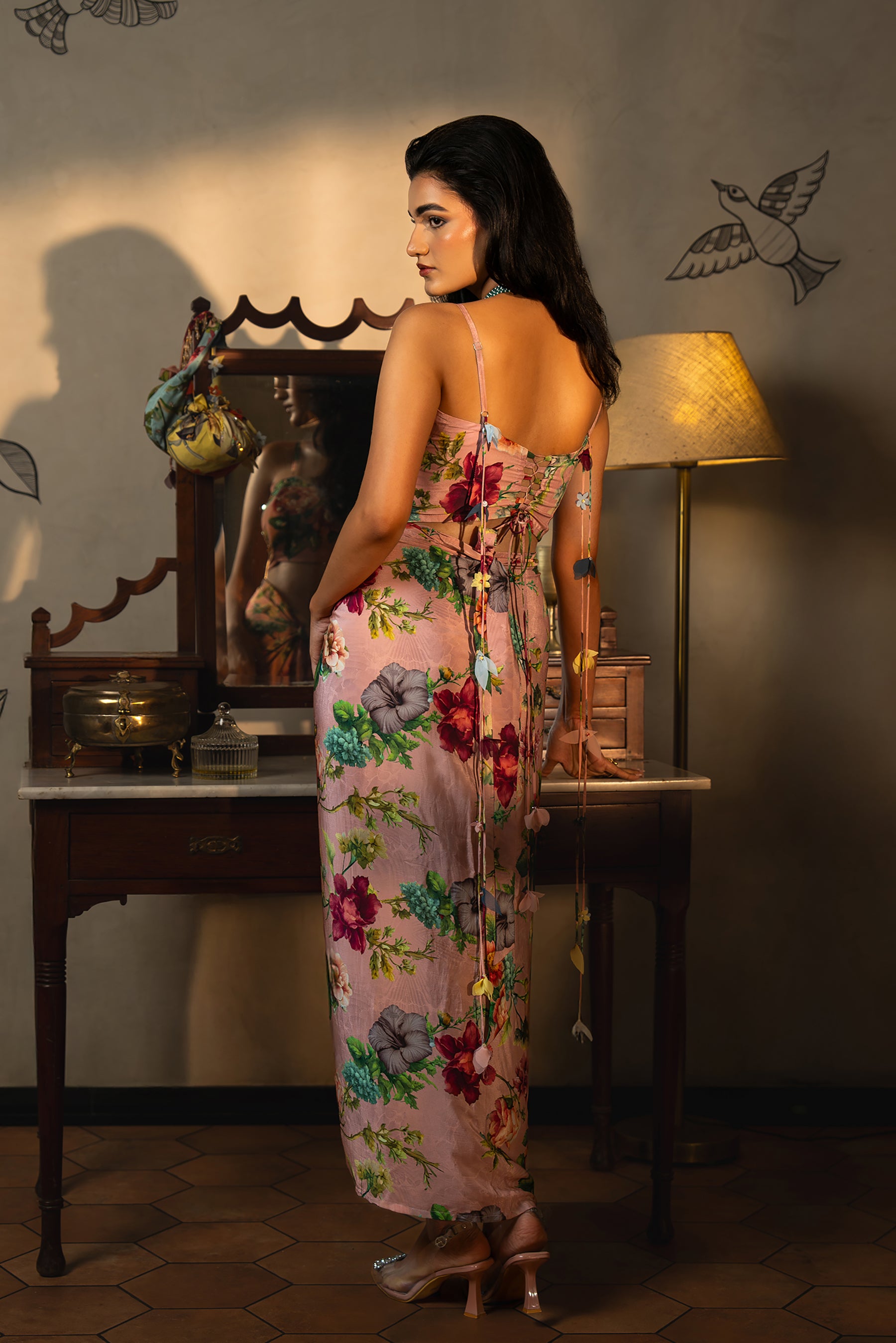 Dusty Rose Wrapped Skirt With Bustier