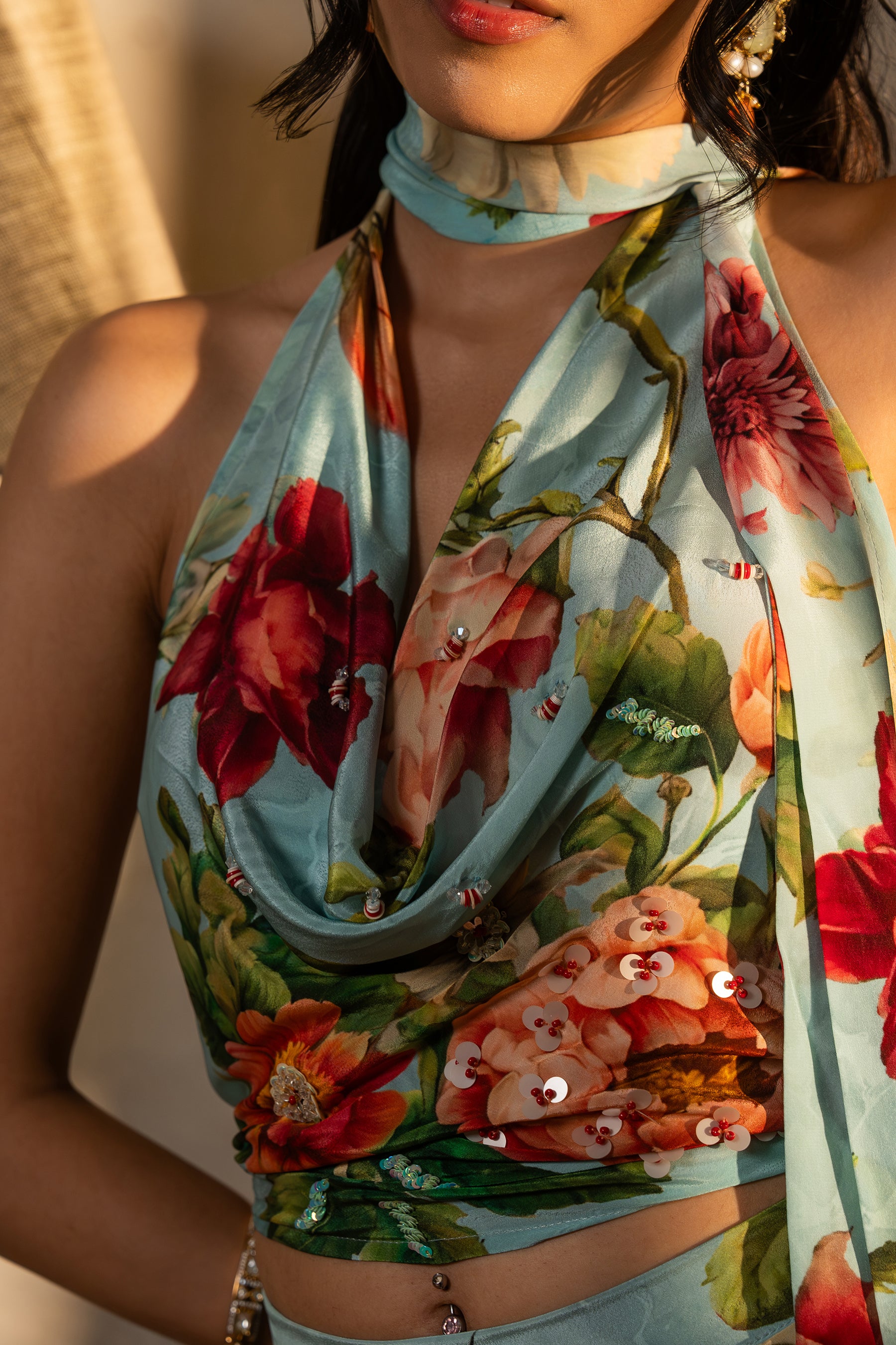 Powder Blue Floral Skirt Set