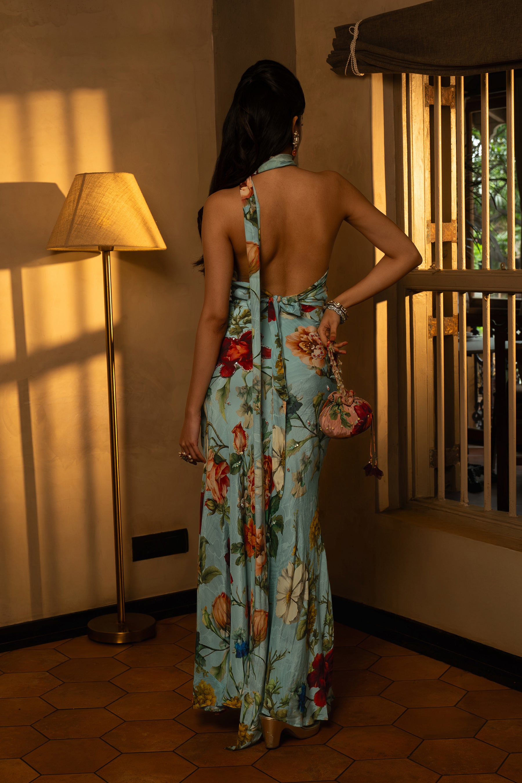 Powder Blue Floral Skirt Set