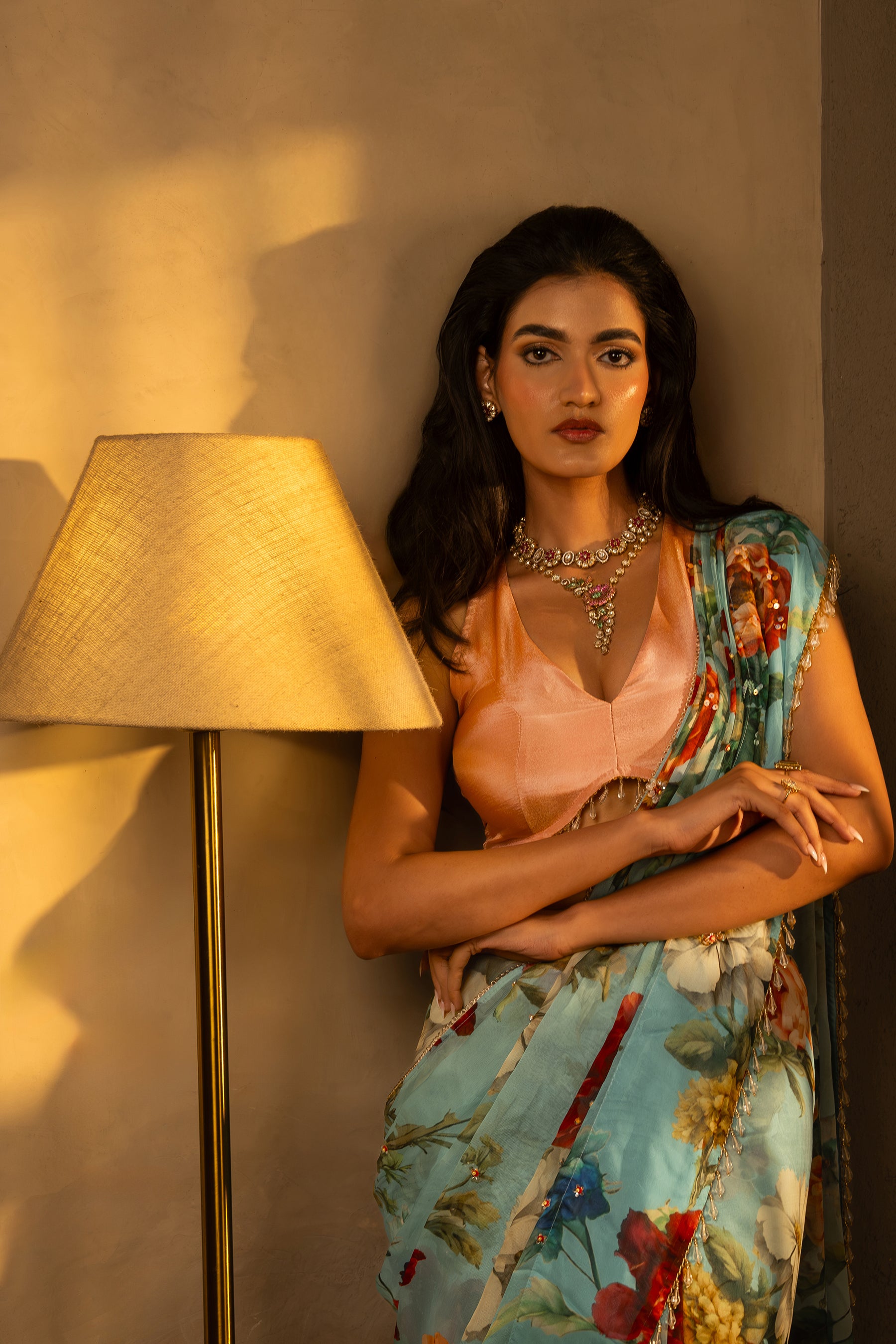 Powder Blue Floral Print Saree