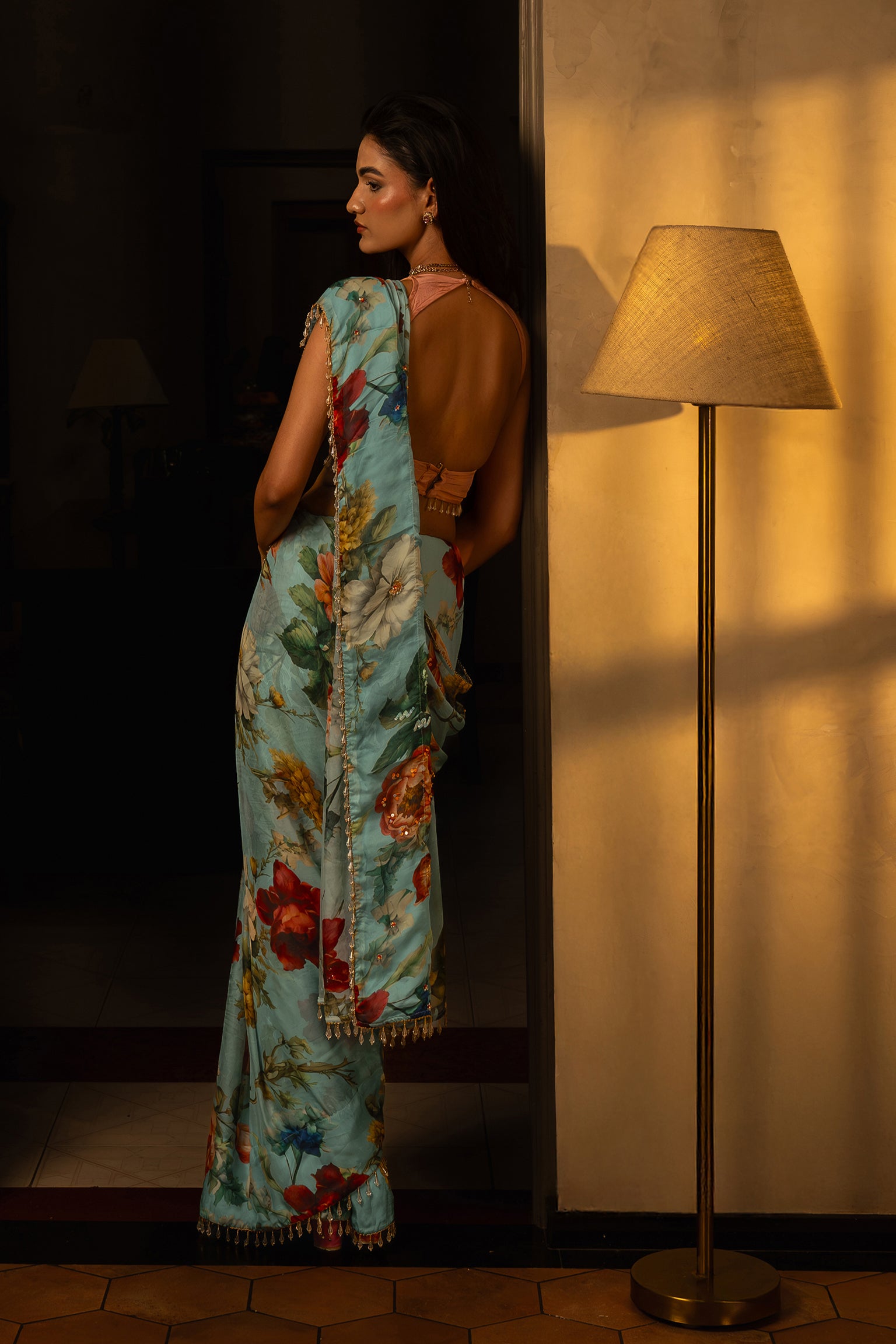 Powder Blue Floral Print Saree