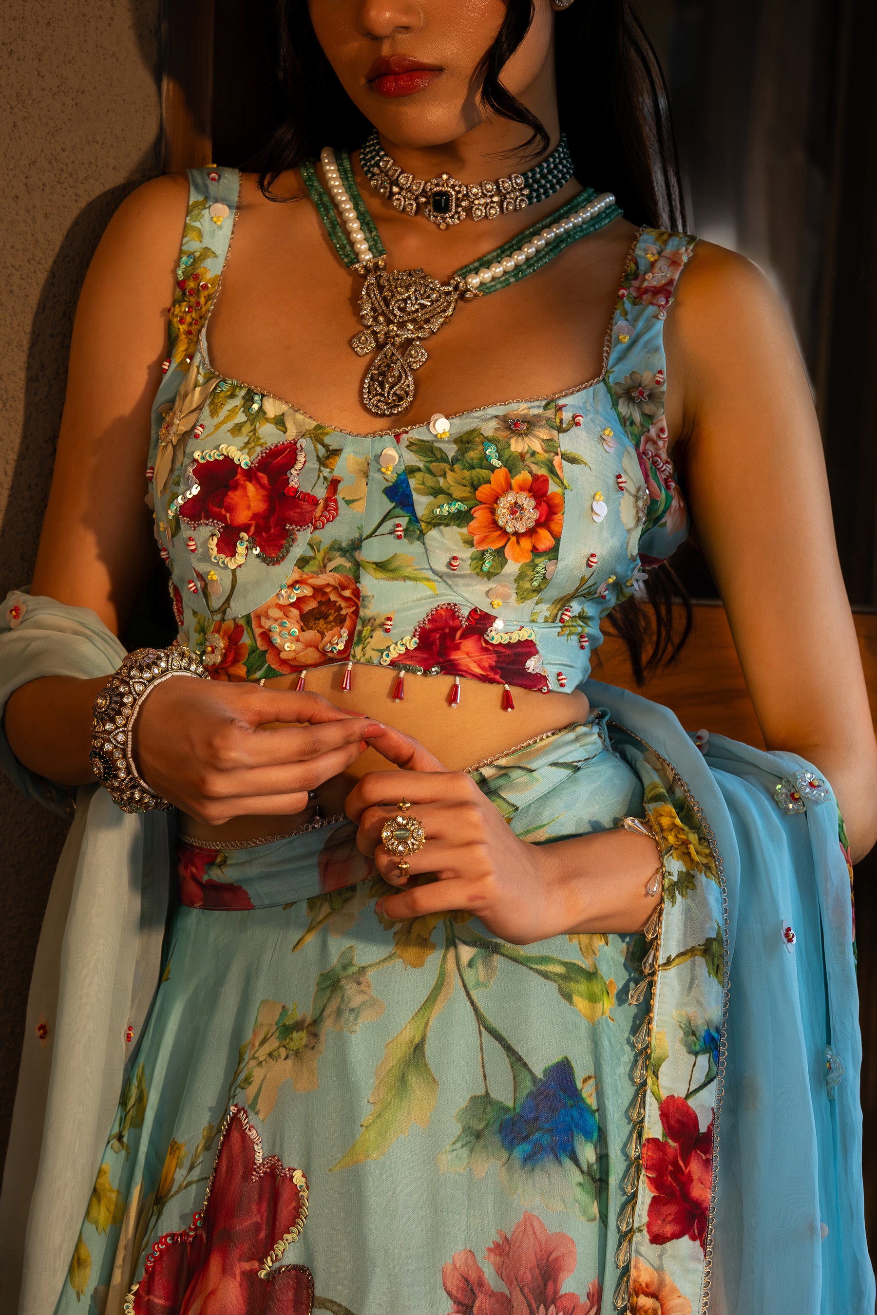 Powder blue floral lehenga set