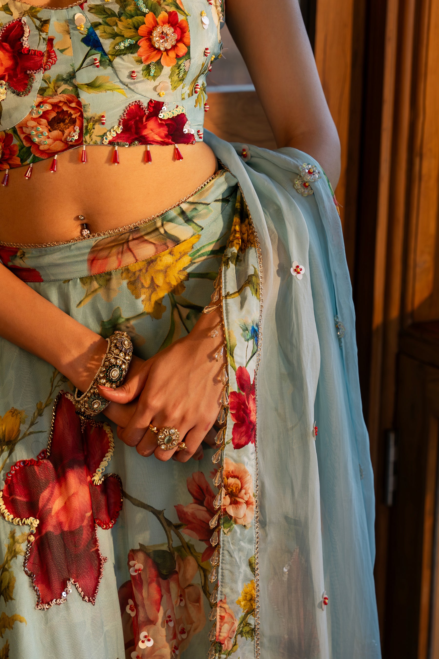 Powder blue floral lehenga set