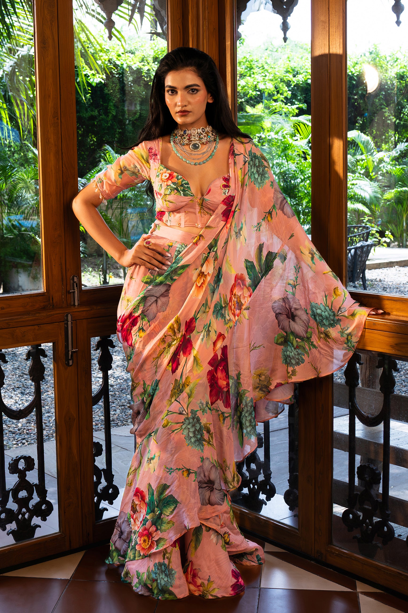Dusty Rose Ruffle Saree