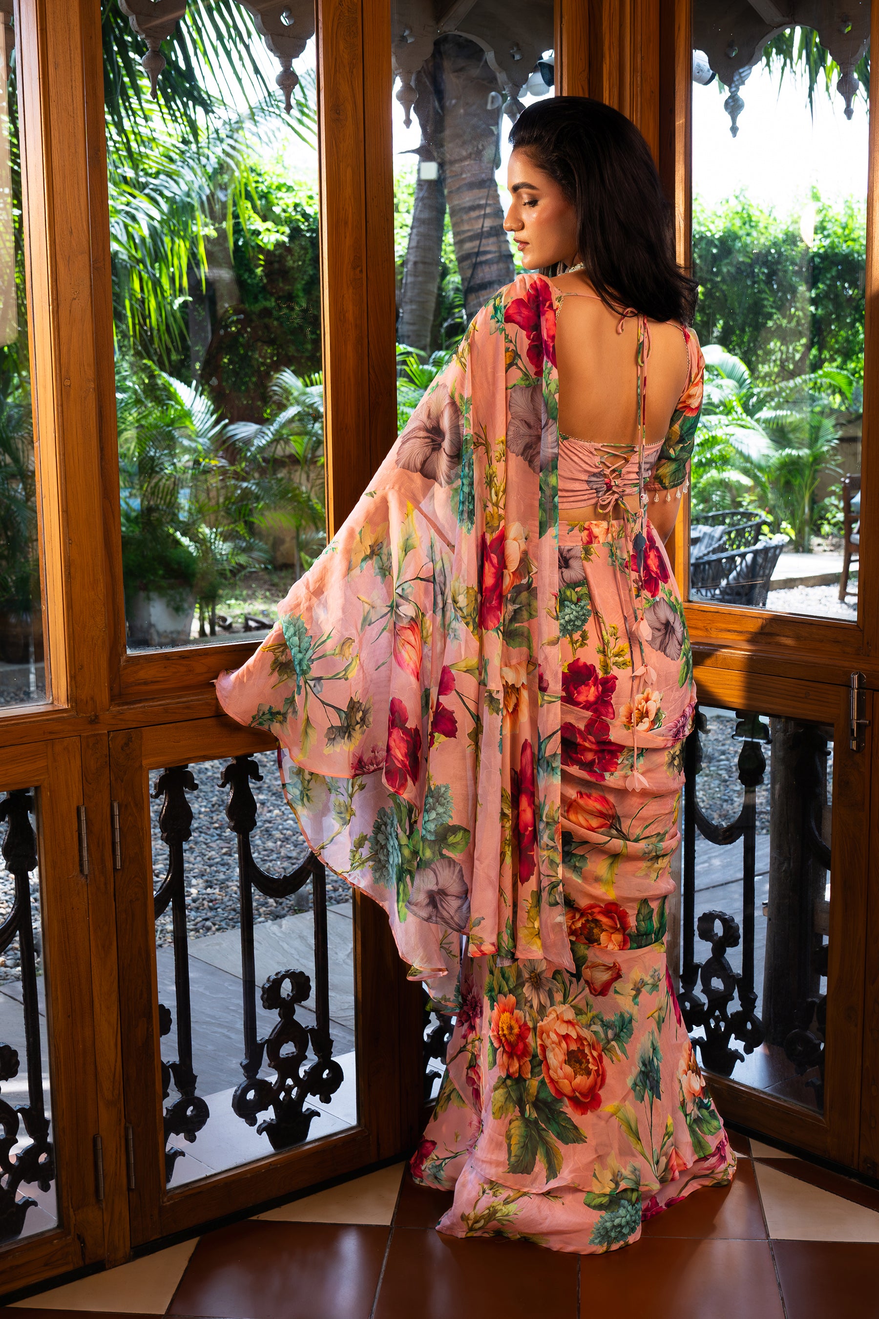 Dusty Rose Ruffle Saree