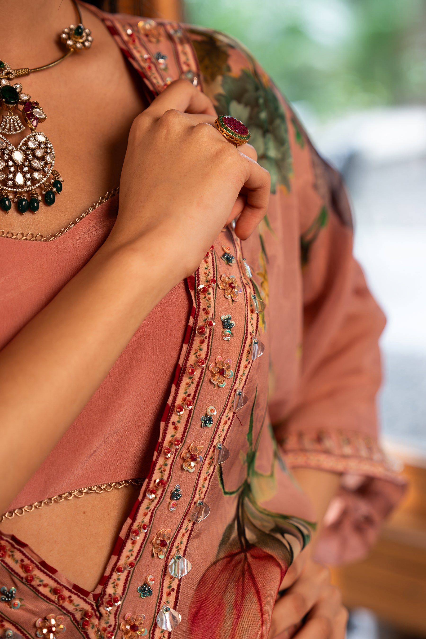 Dusty Rose Kaftan And Sharara Set