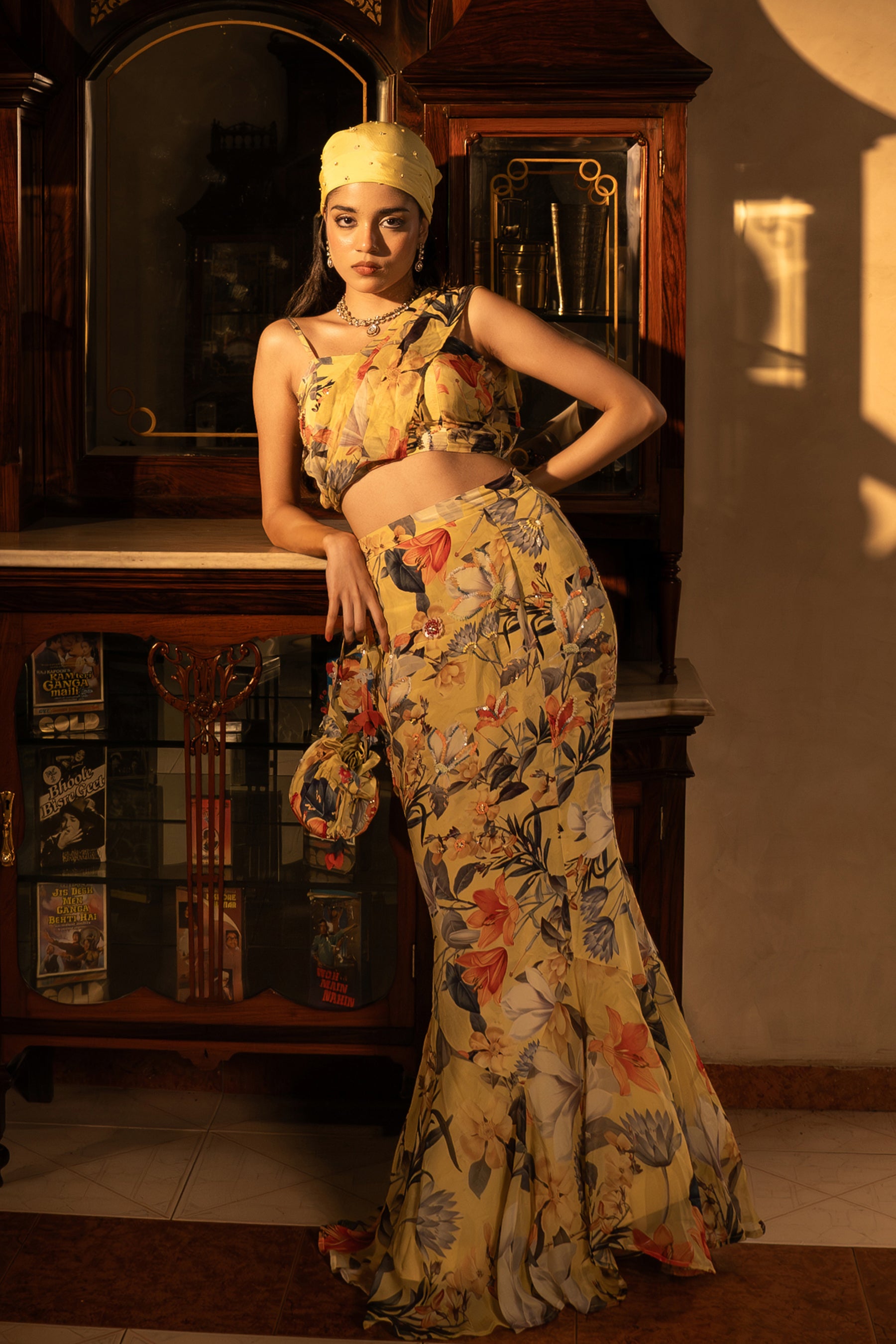 Misted Yellow Godet Skirt Set