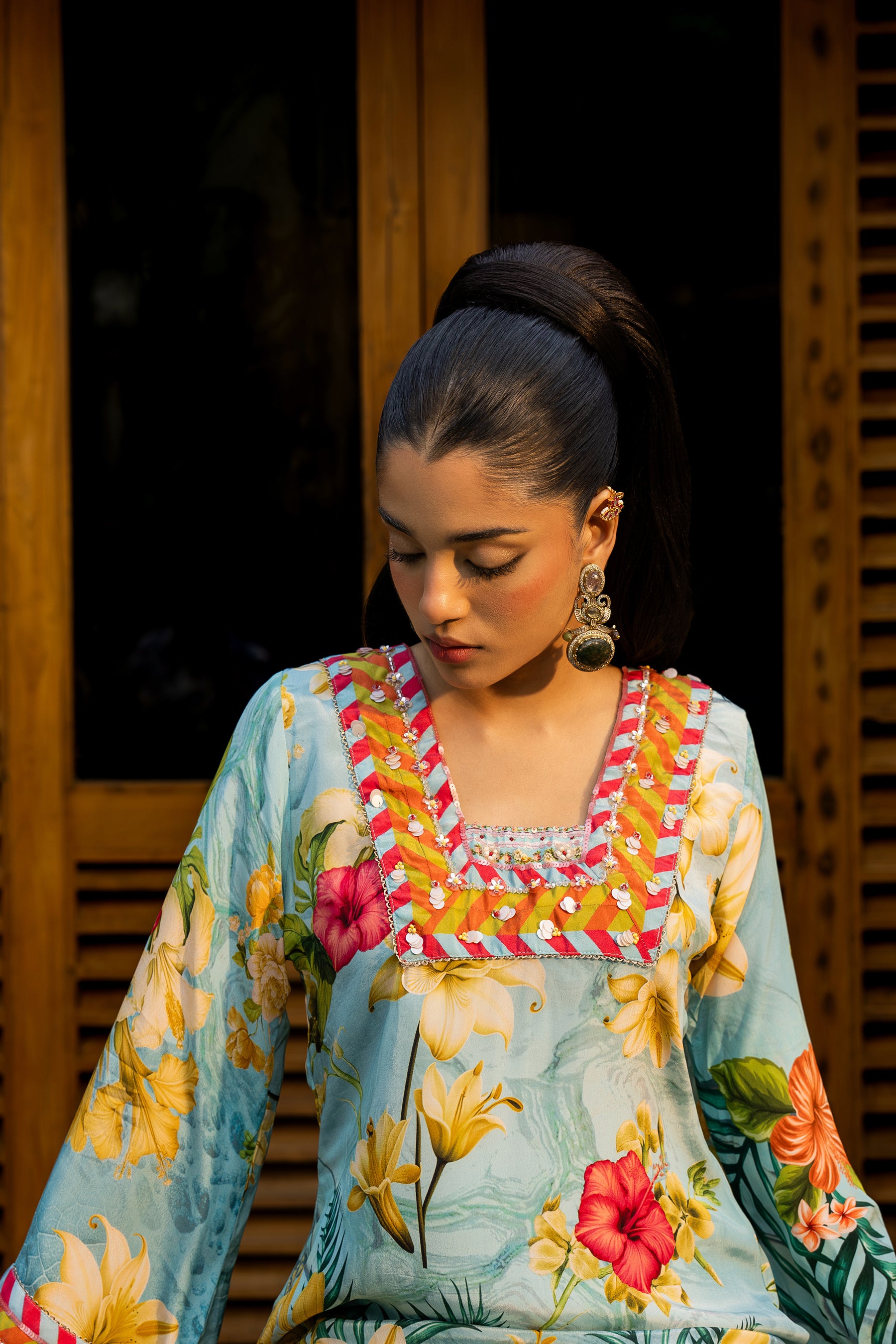 Tropical Blue Kaftan Dress
