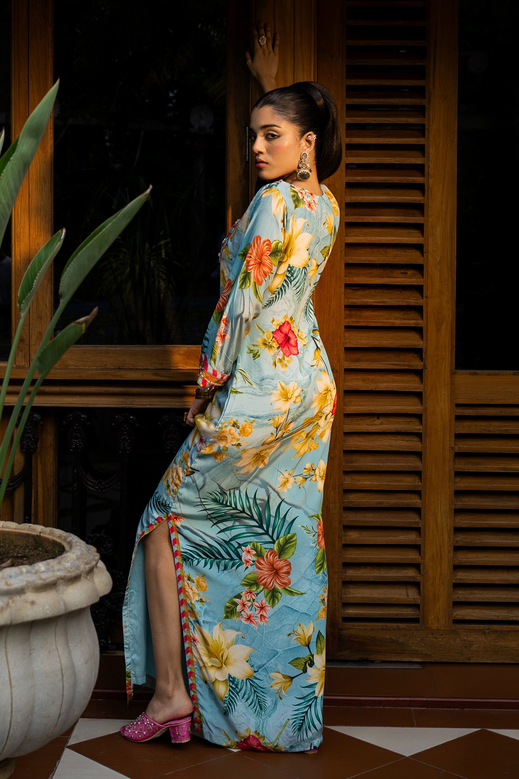 Tropical Blue Kaftan Dress