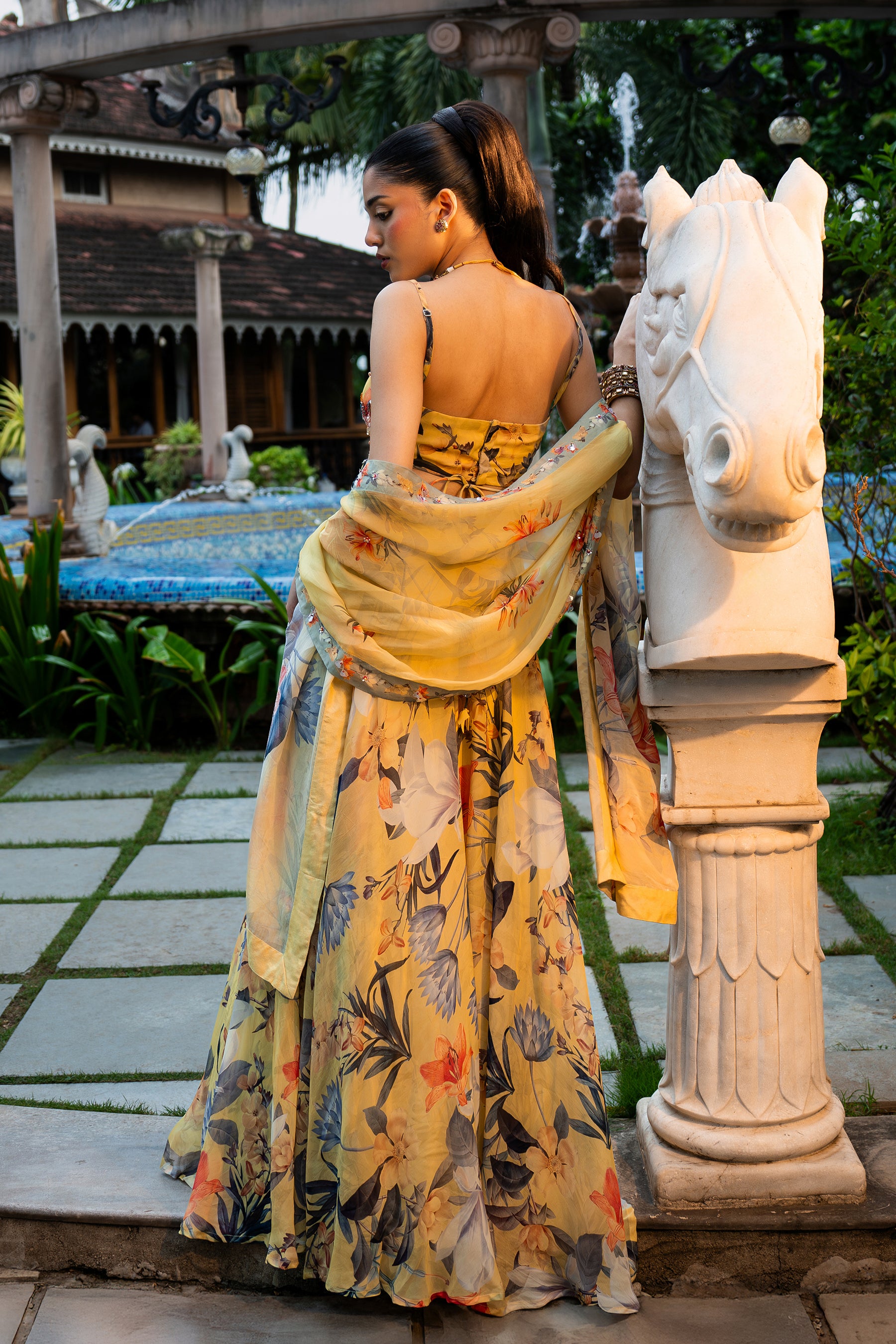 Misted Yellow Organza Lehenga Set
