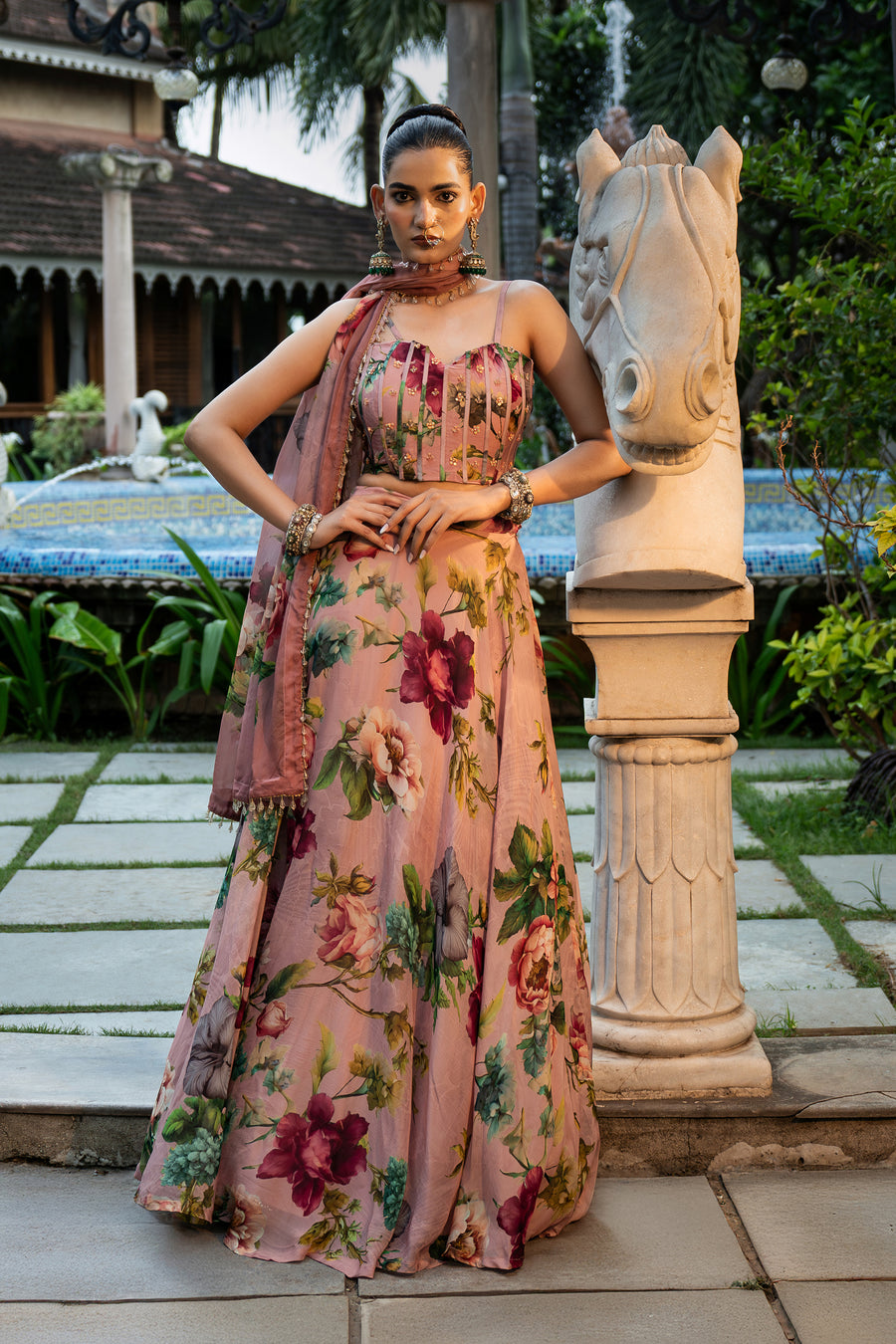 Dusty Rose Corset Lehenga Set