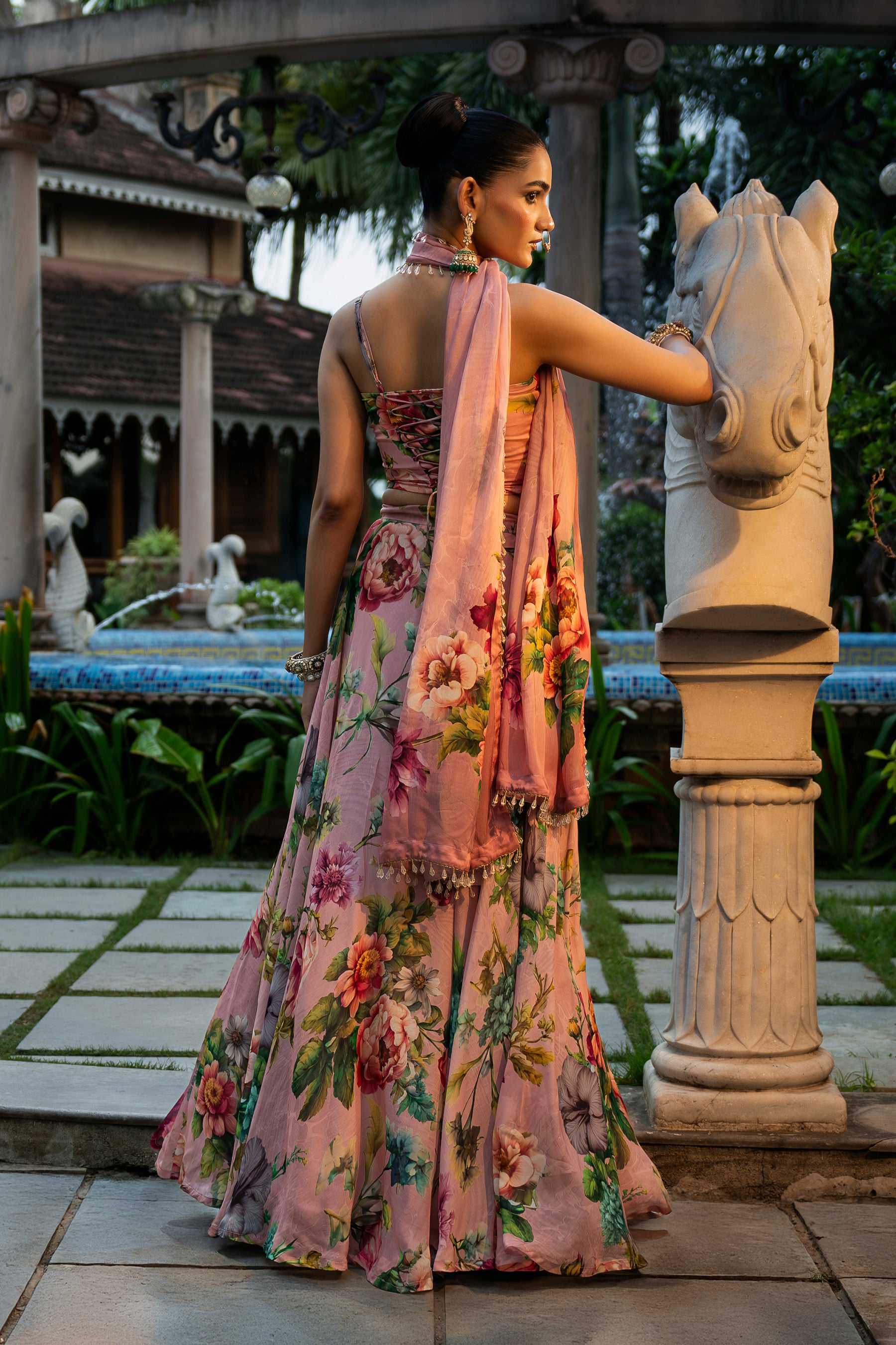 Dusty Rose Corset Lehenga Set