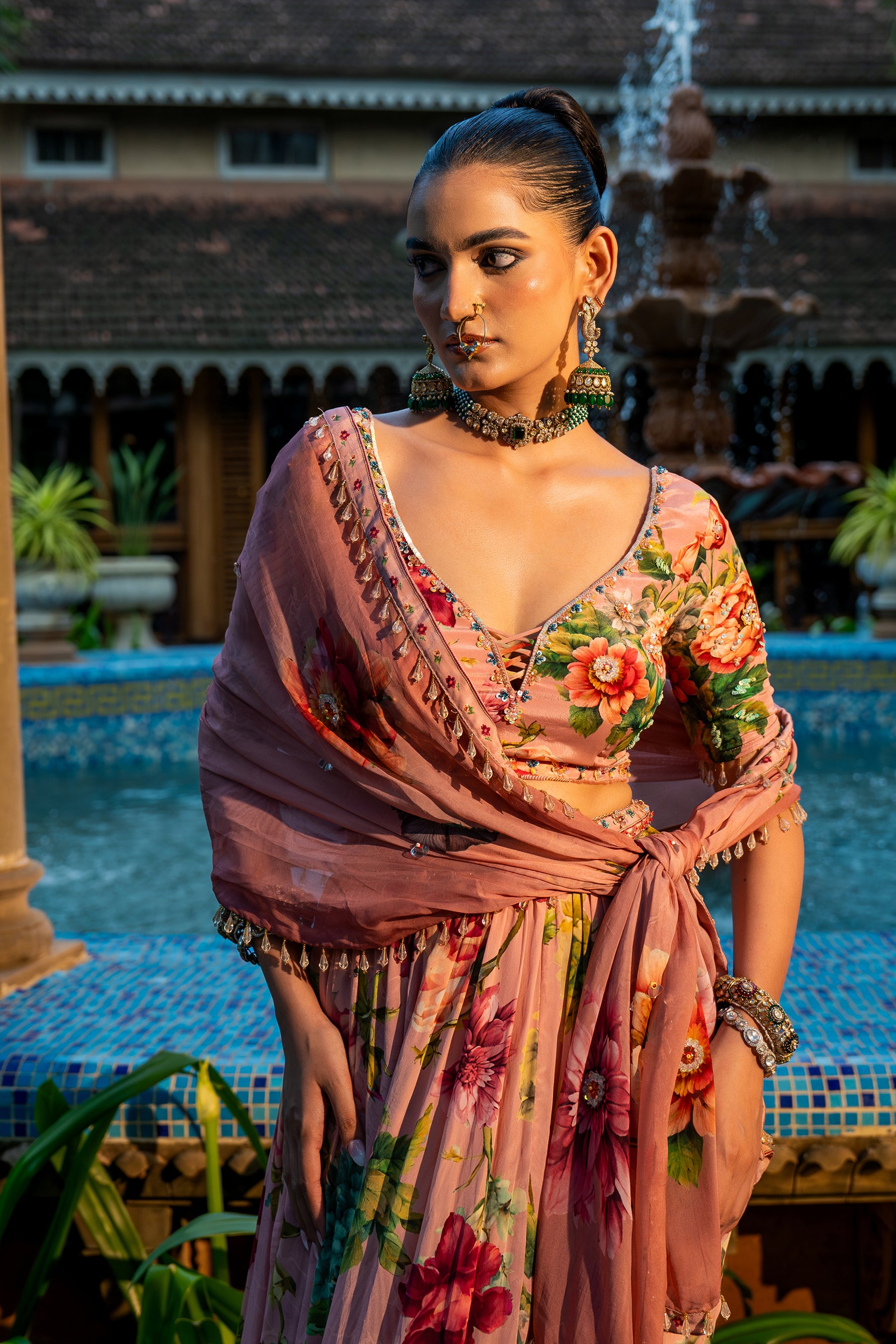 Dusty Rose Gathered Lehenga Set