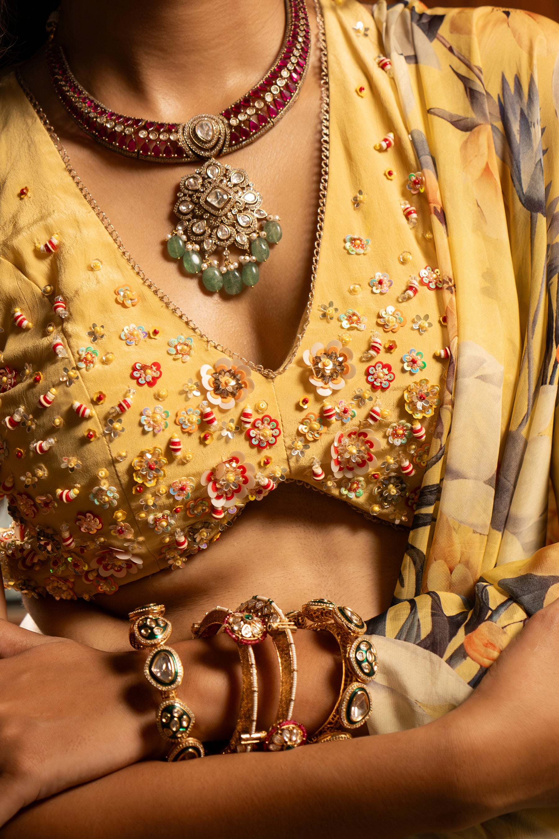 Misted Yellow Pre-drape Saree