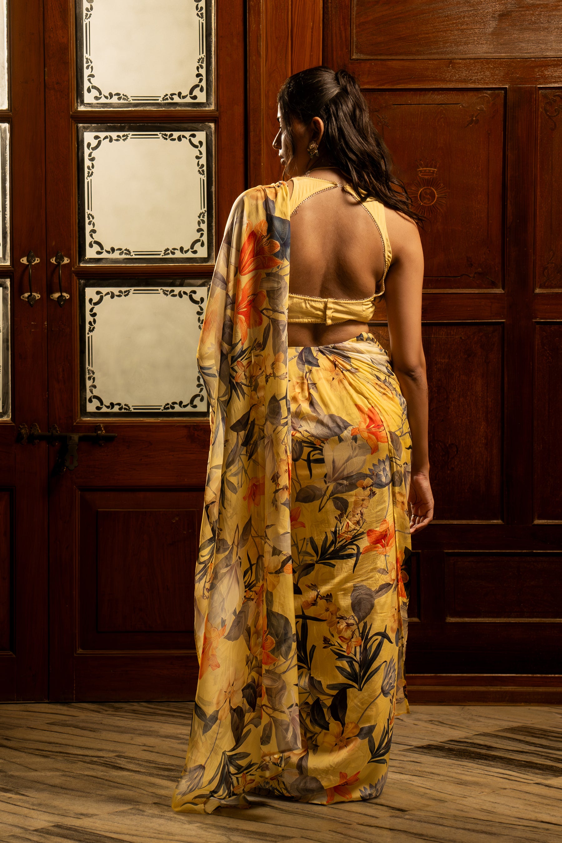 Misted Yellow Pre-drape Saree