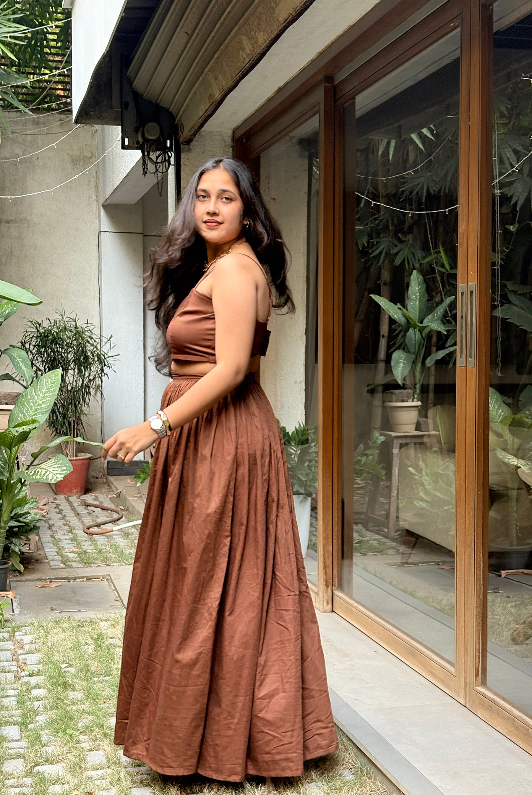 Brown Top & Skirt Set