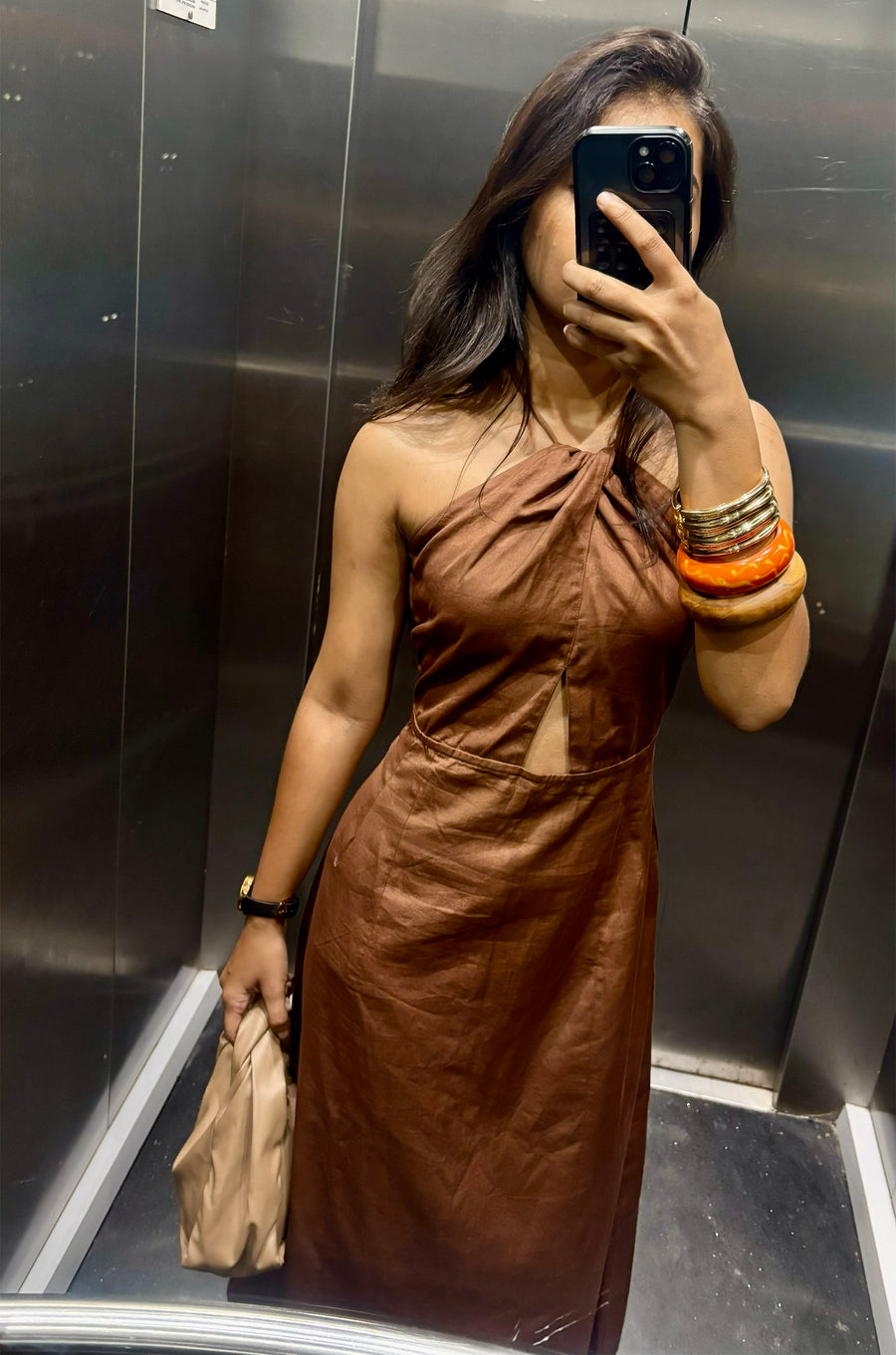 Brown Cut-out Dress