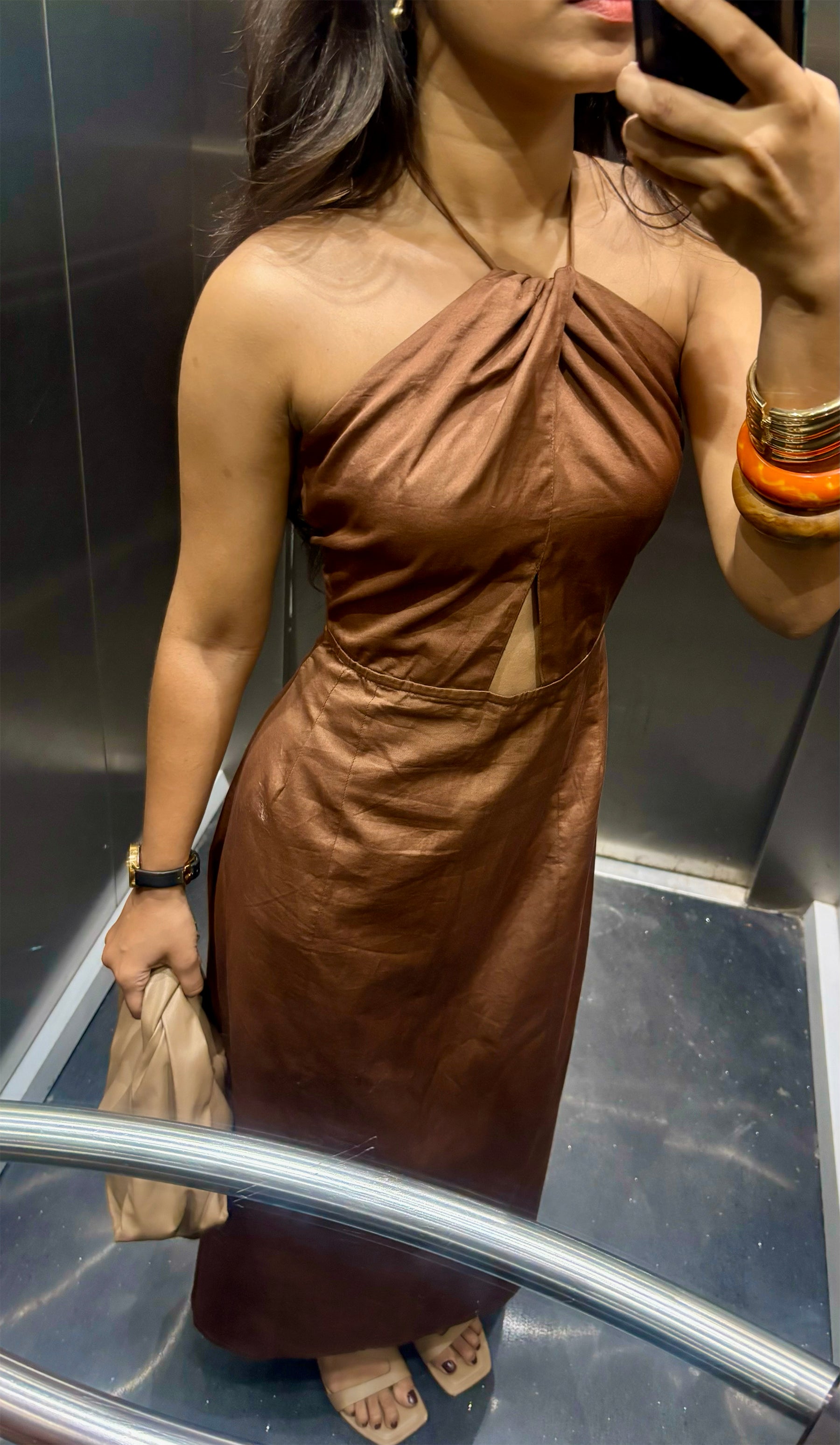 Brown Cut-out Dress