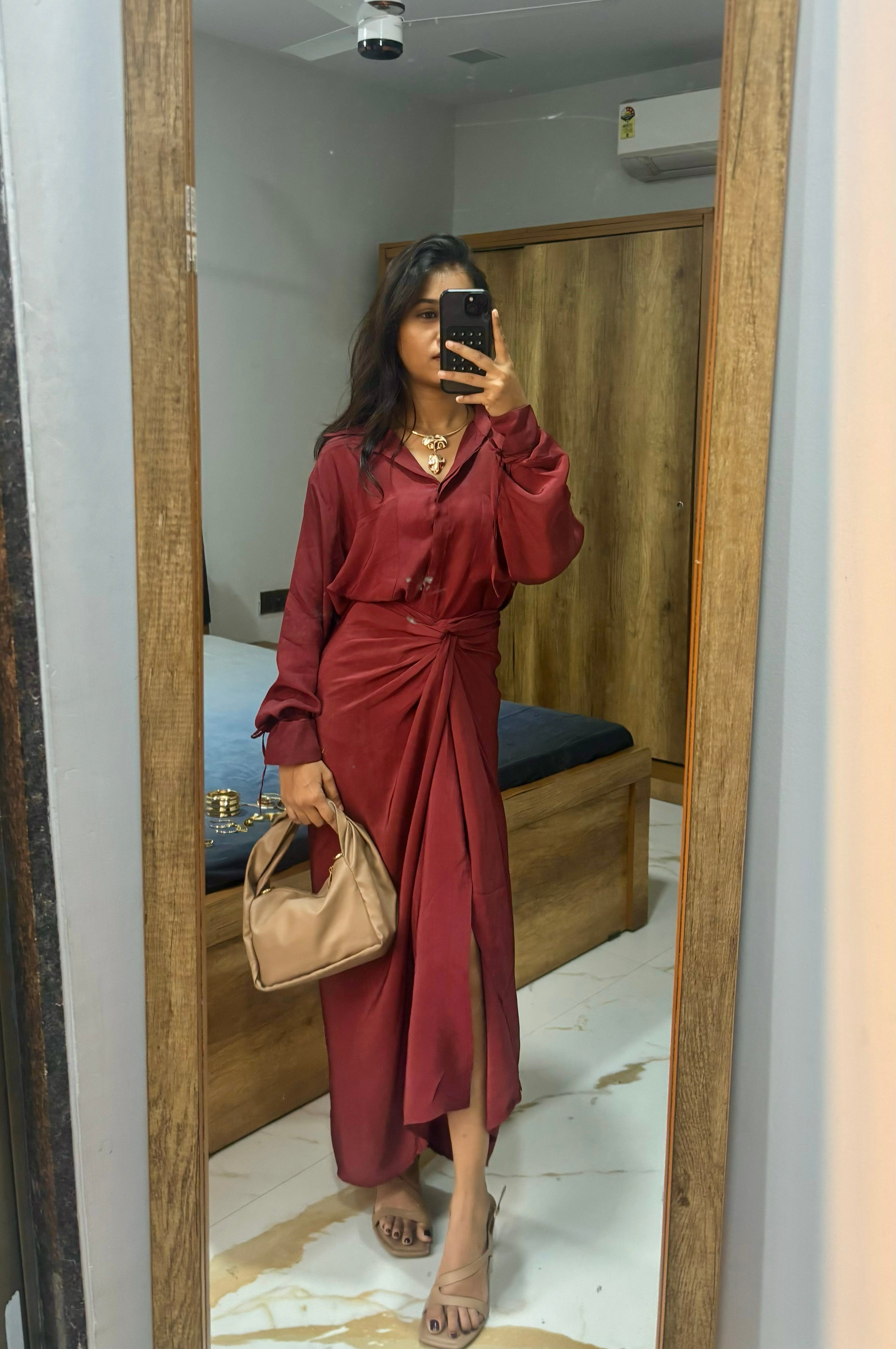 Burgundy Maxi Wrap Skirt