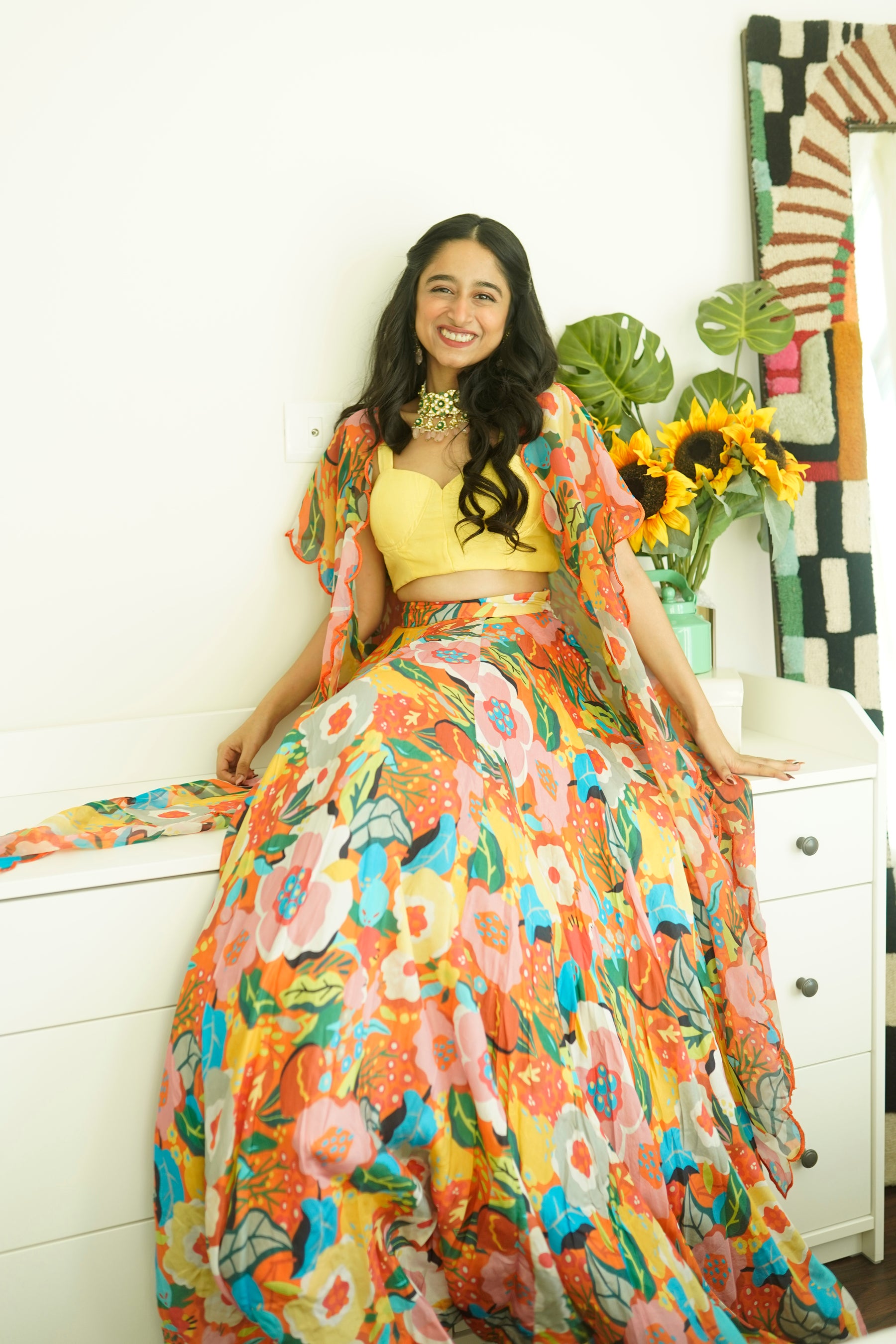 Gul Lehenga Set with Cape