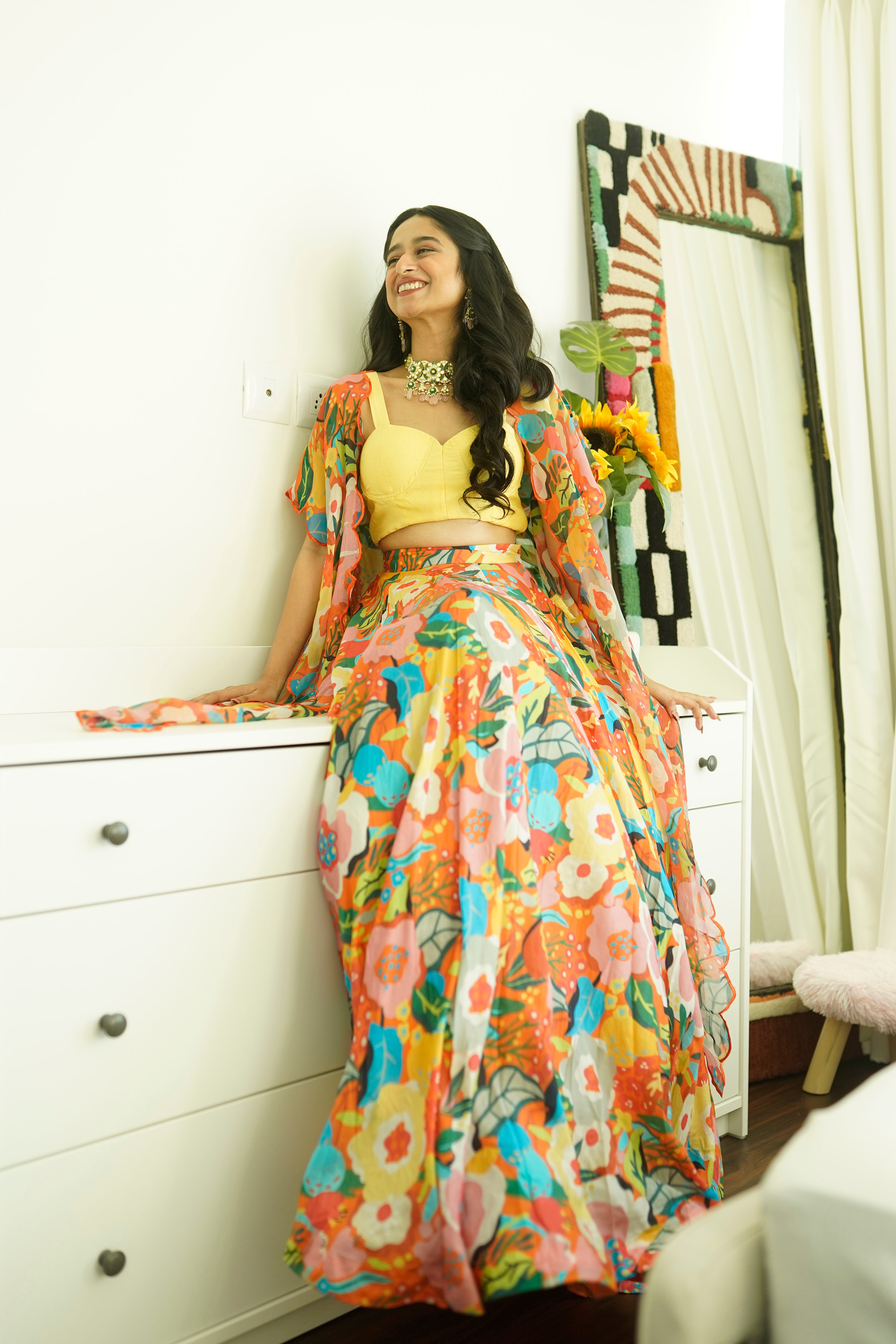 Gul Lehenga Set with Cape