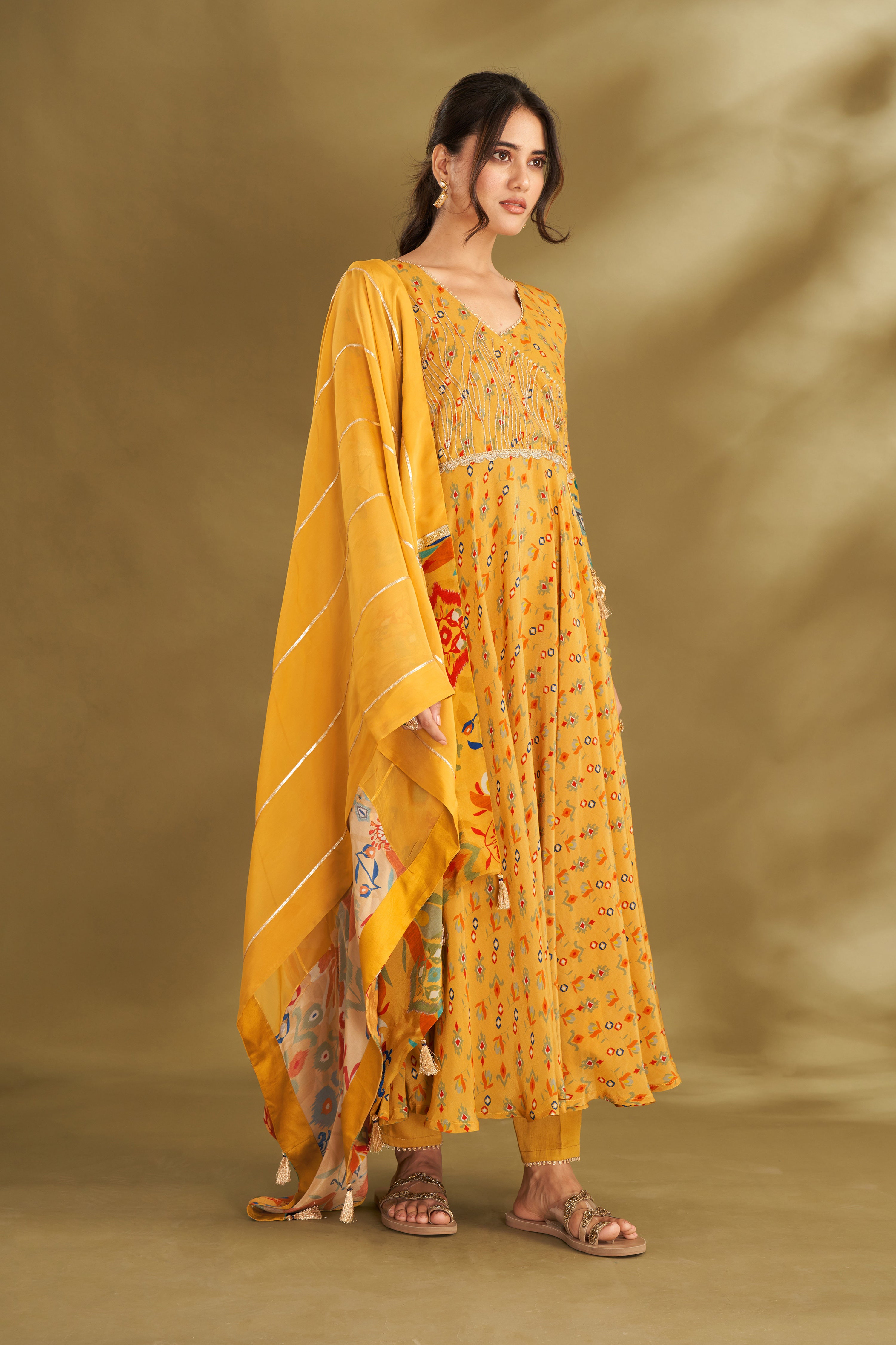 Dandelion Yellow Embroidered Angrakha Set