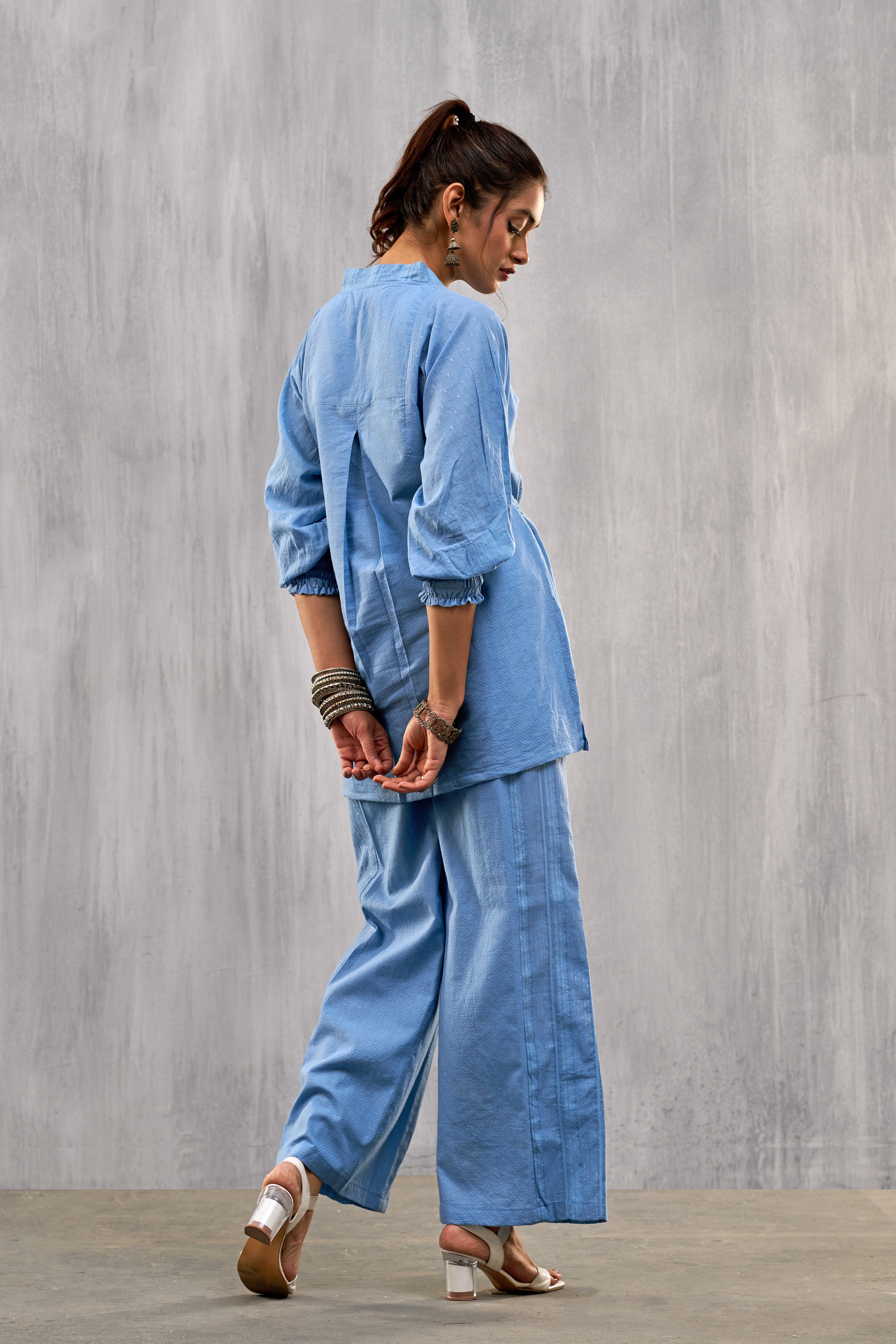 Ulfat Blue Perennial Tunic And Trouser Set