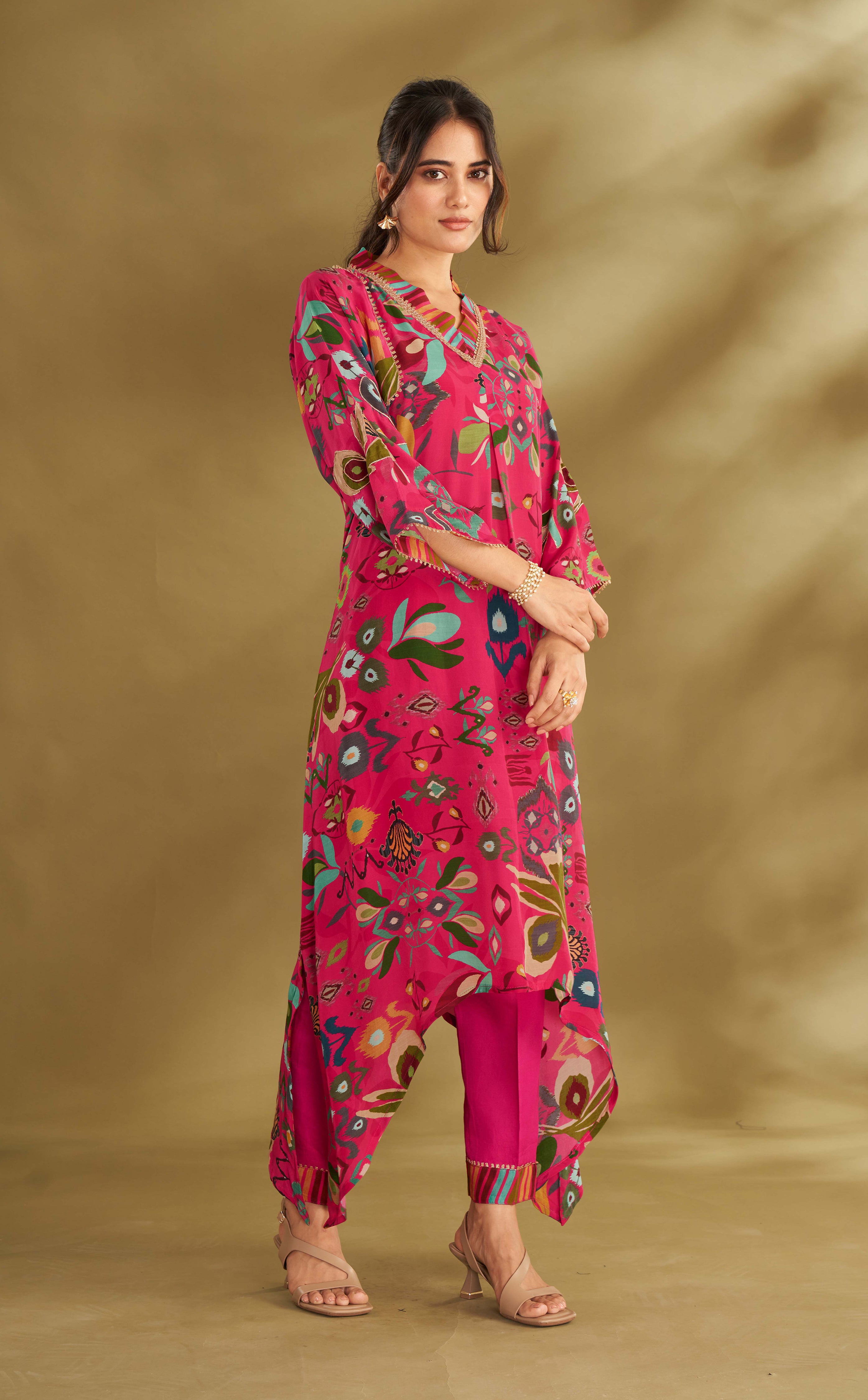 Hot Pink Printed Kaftan Set