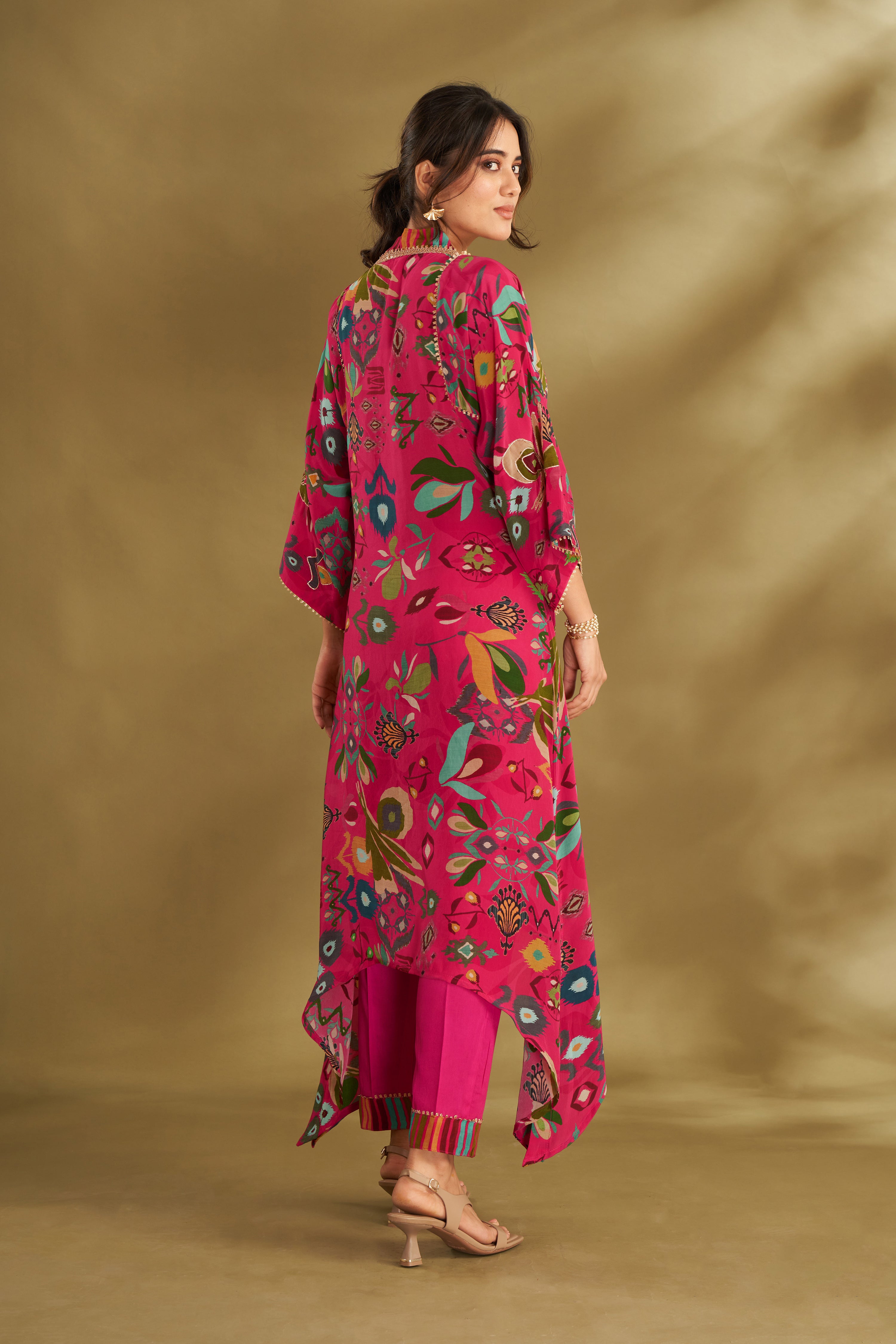 Hot Pink Printed Kaftan Set