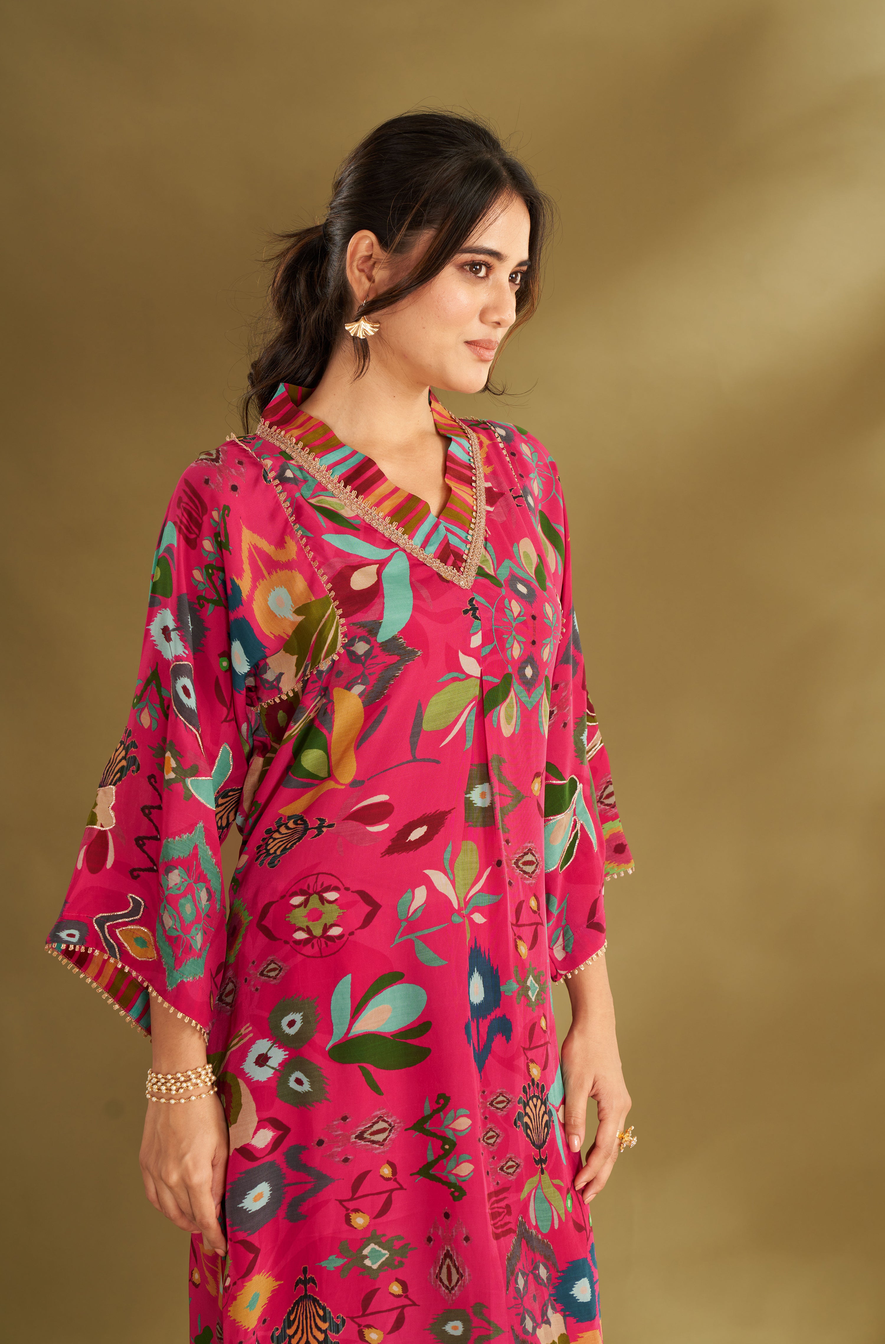 Hot Pink Printed Kaftan Set