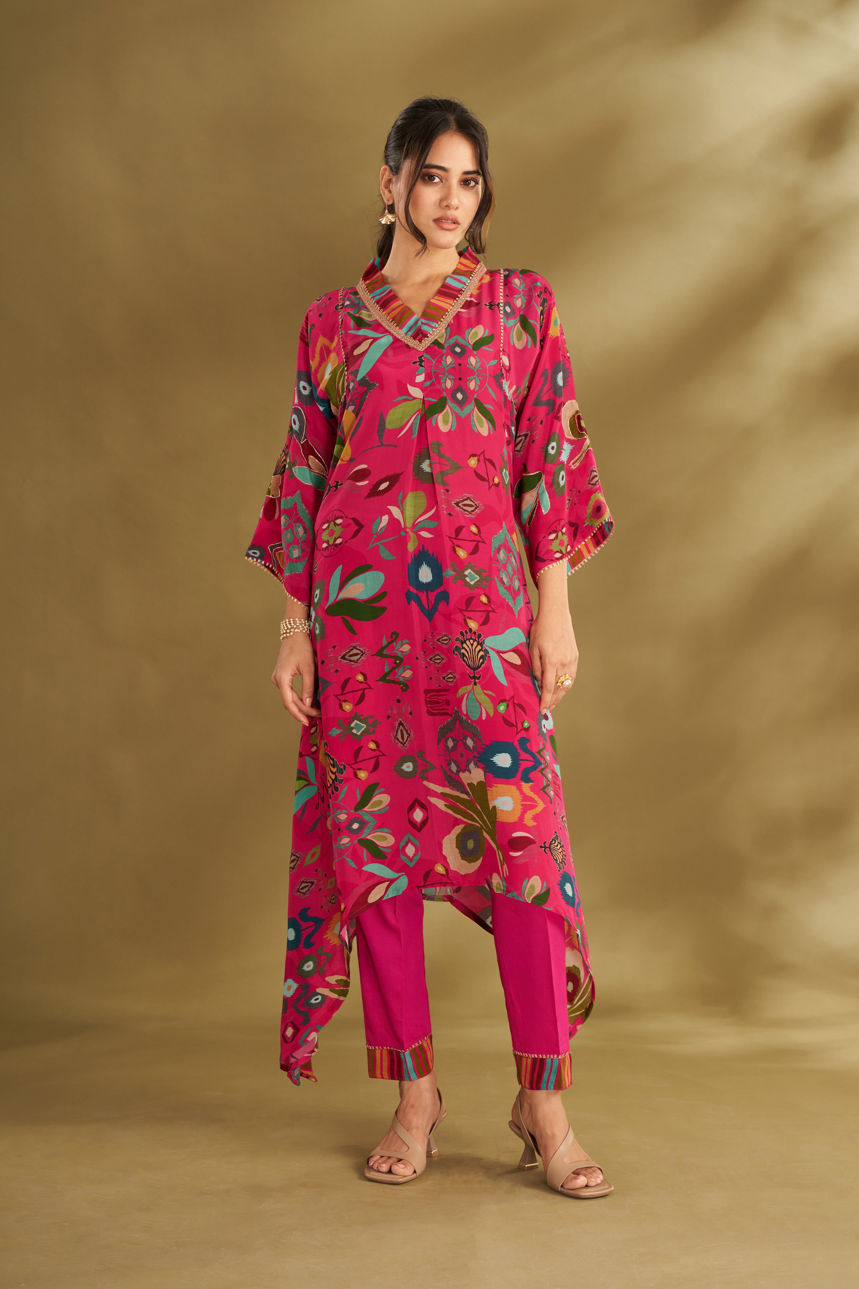 Hot Pink Printed Kaftan Set