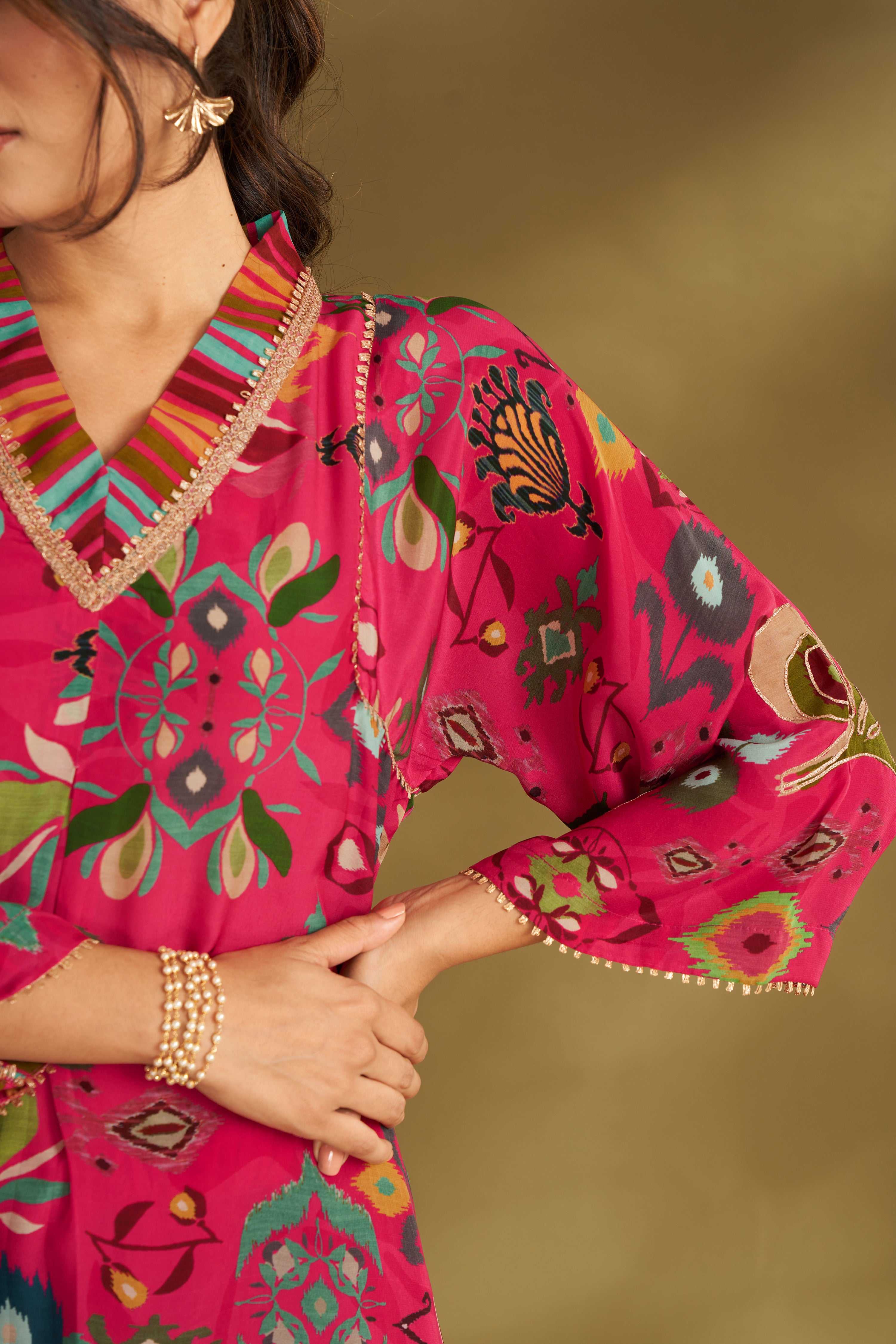 Hot Pink Printed Kaftan Set