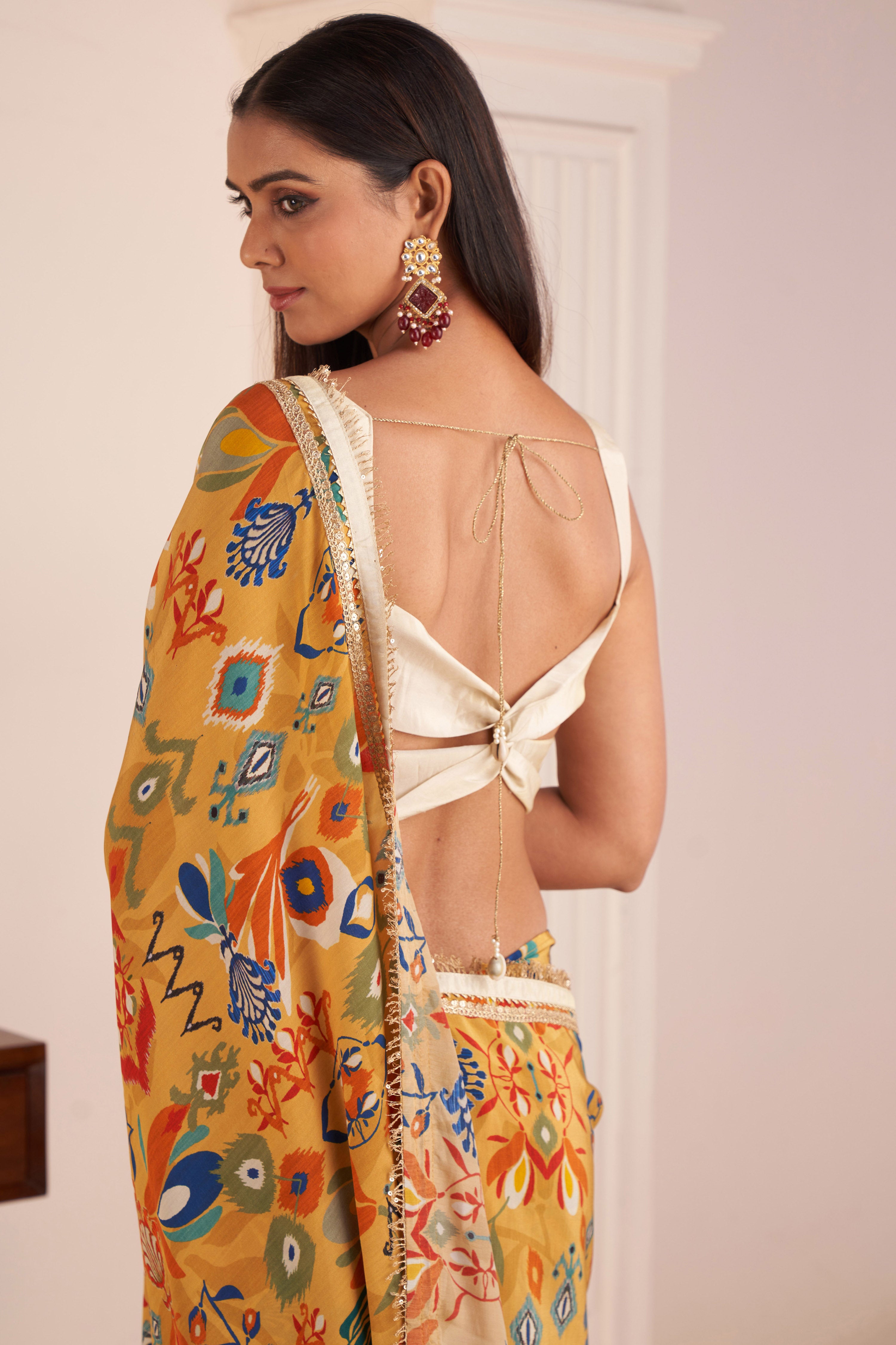 Mustard Yellow Printed Saree