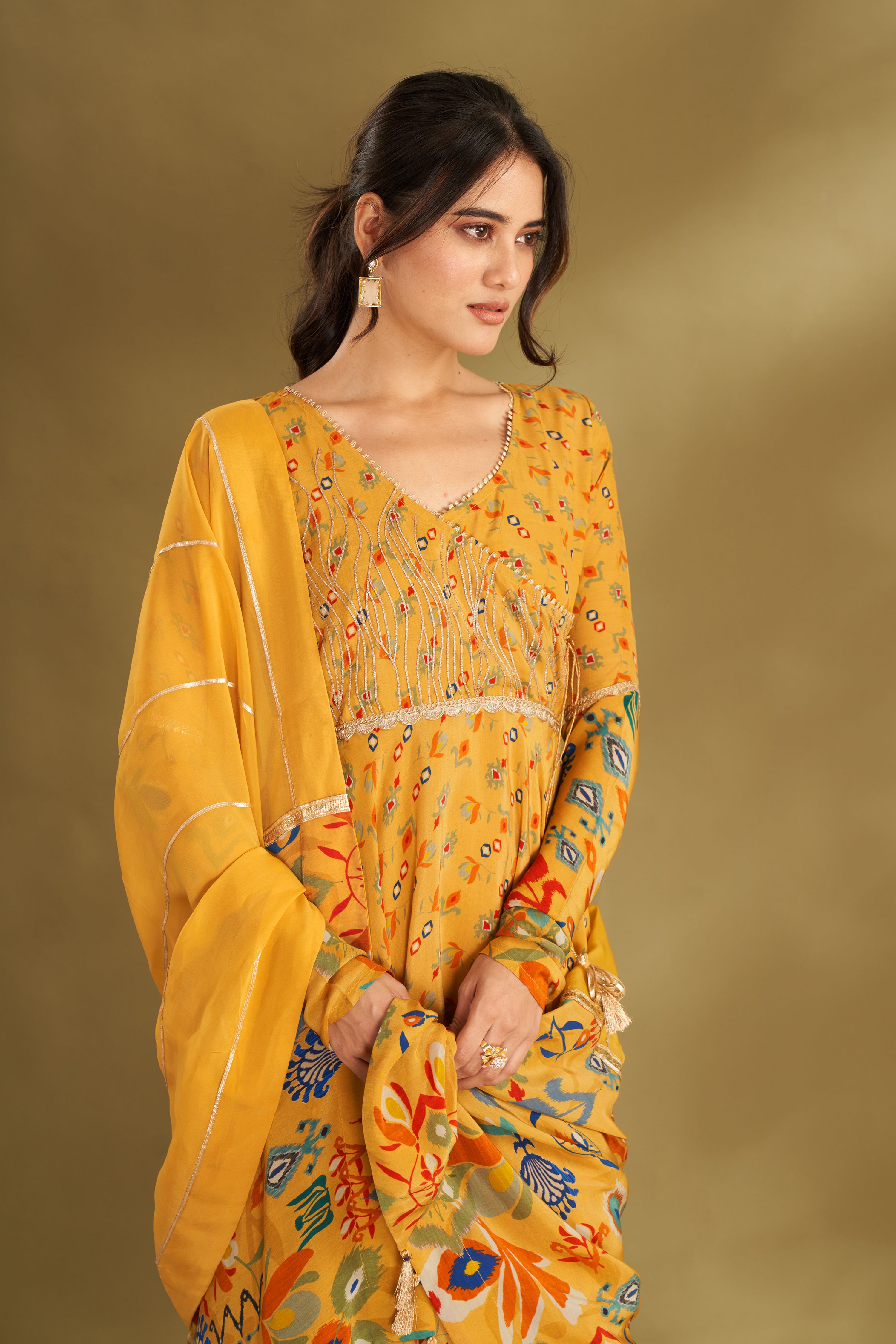 Dandelion Yellow Embroidered Angrakha Set