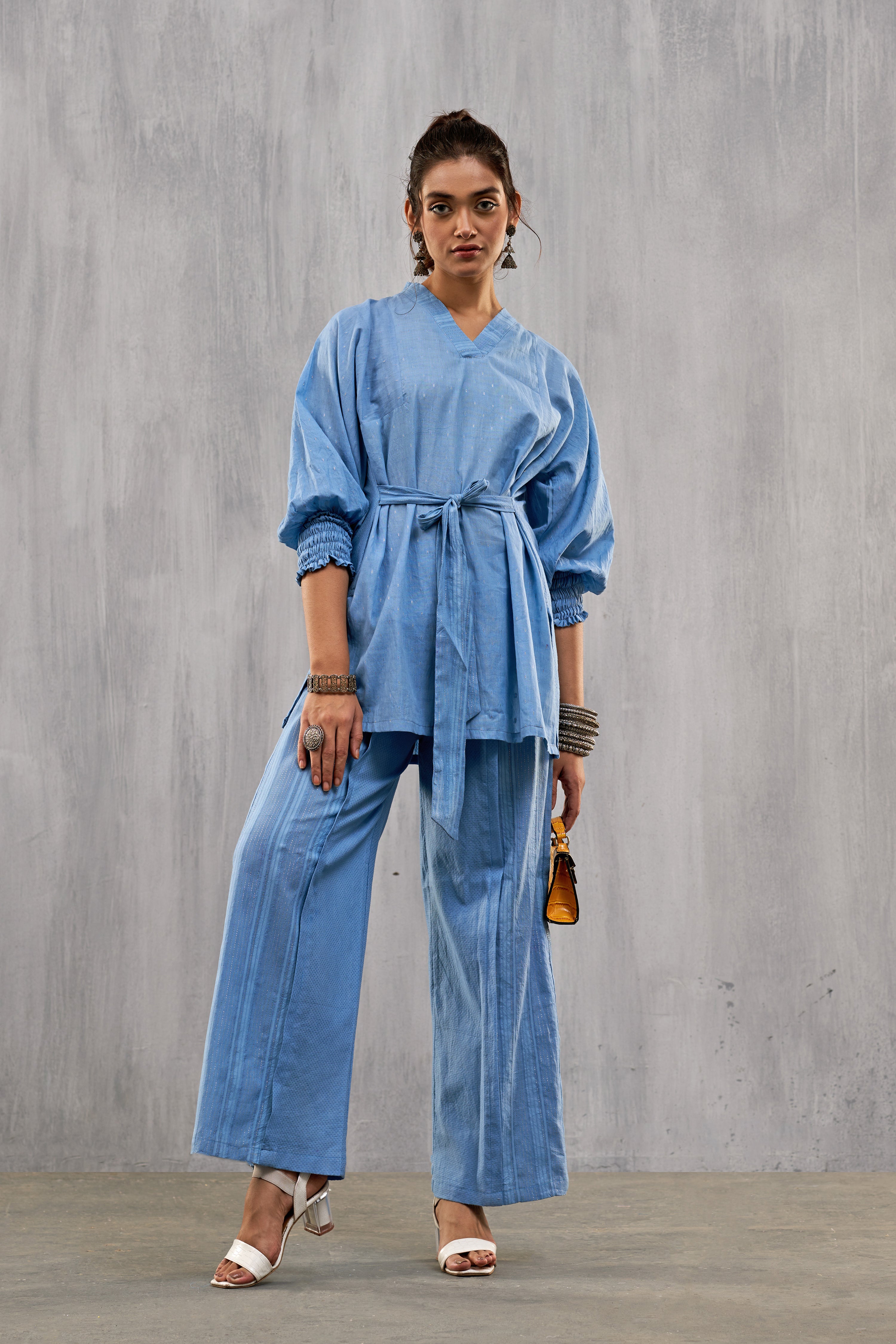 Ulfat Blue Perennial Tunic And Trouser Set