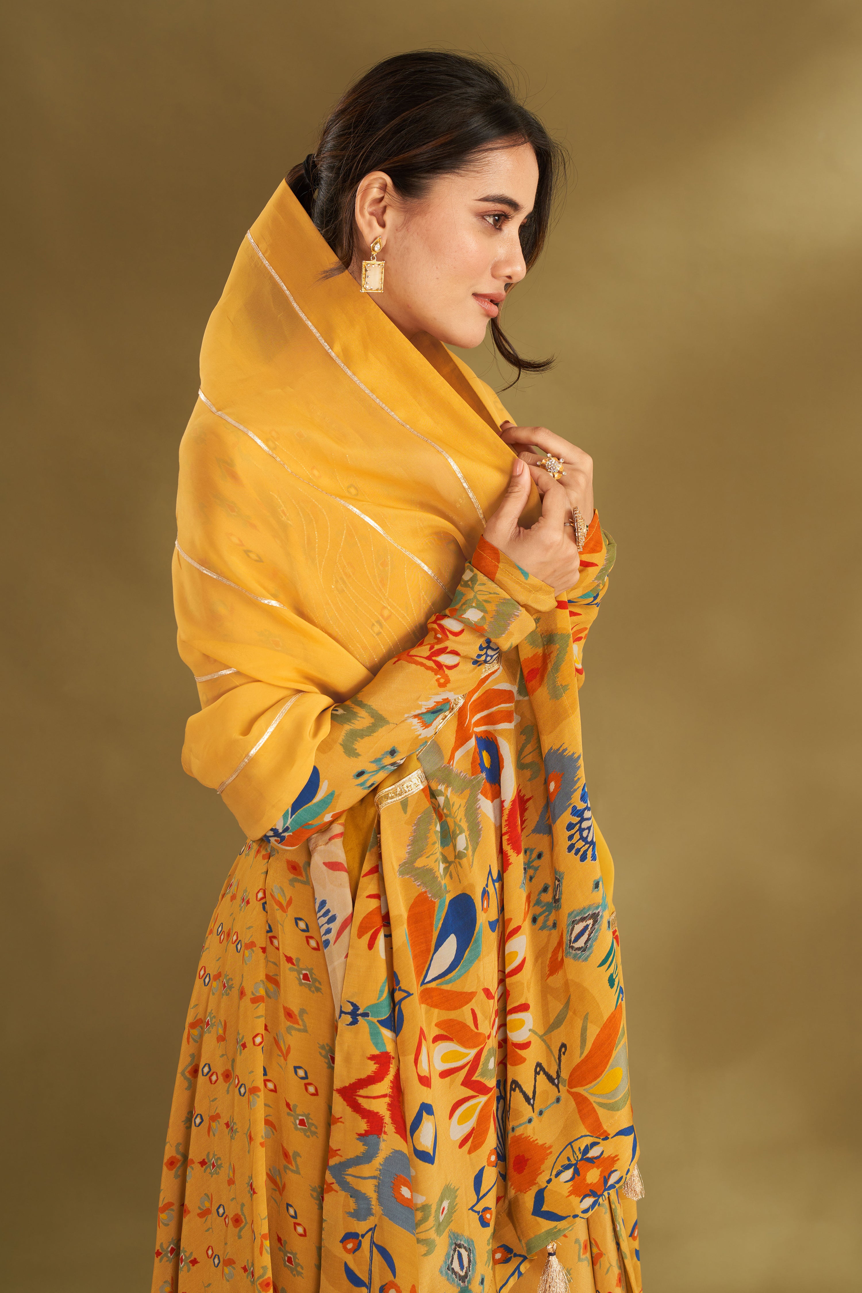 Dandelion Yellow Embroidered Angrakha Set