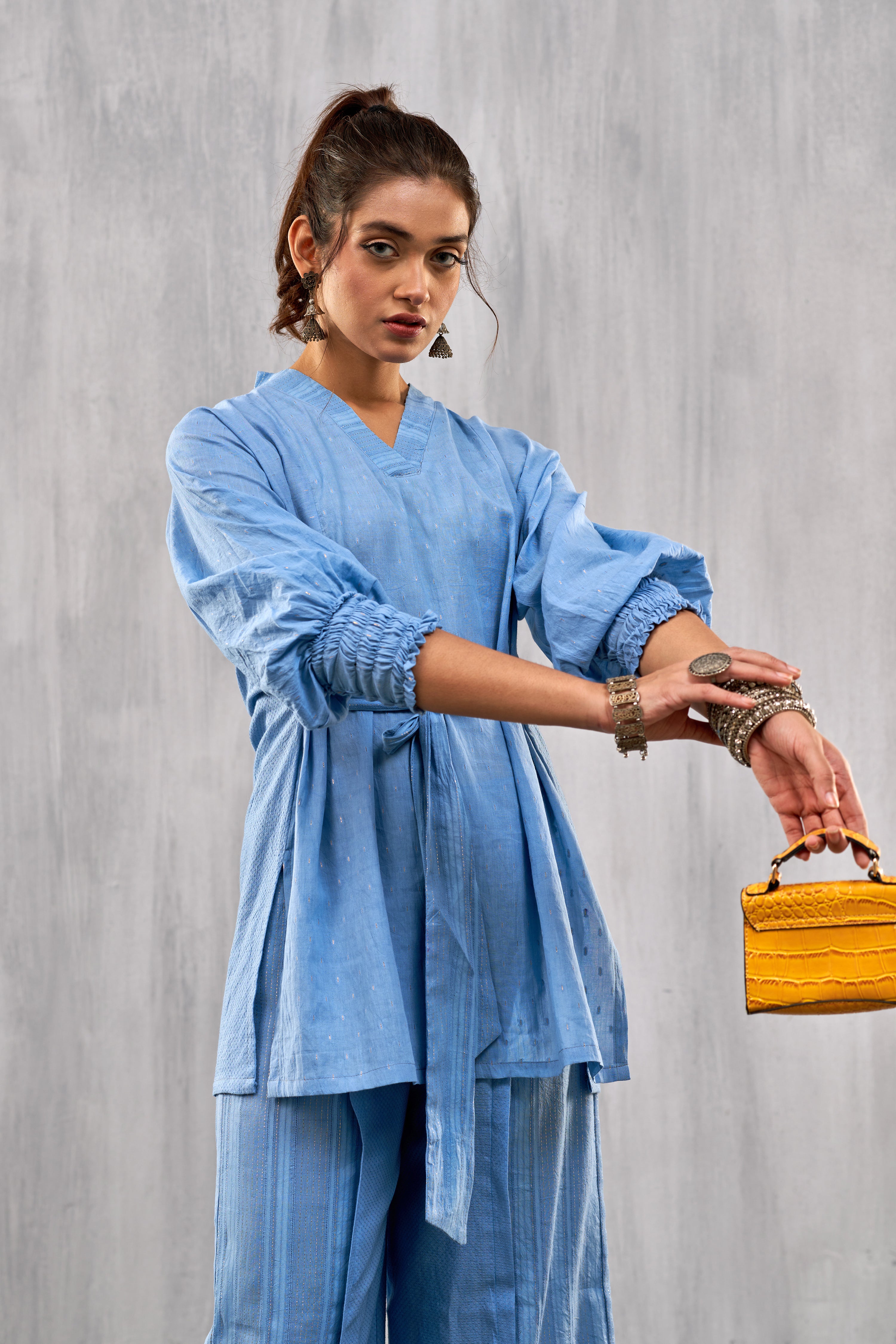 Ulfat Blue Perennial Tunic And Trouser Set