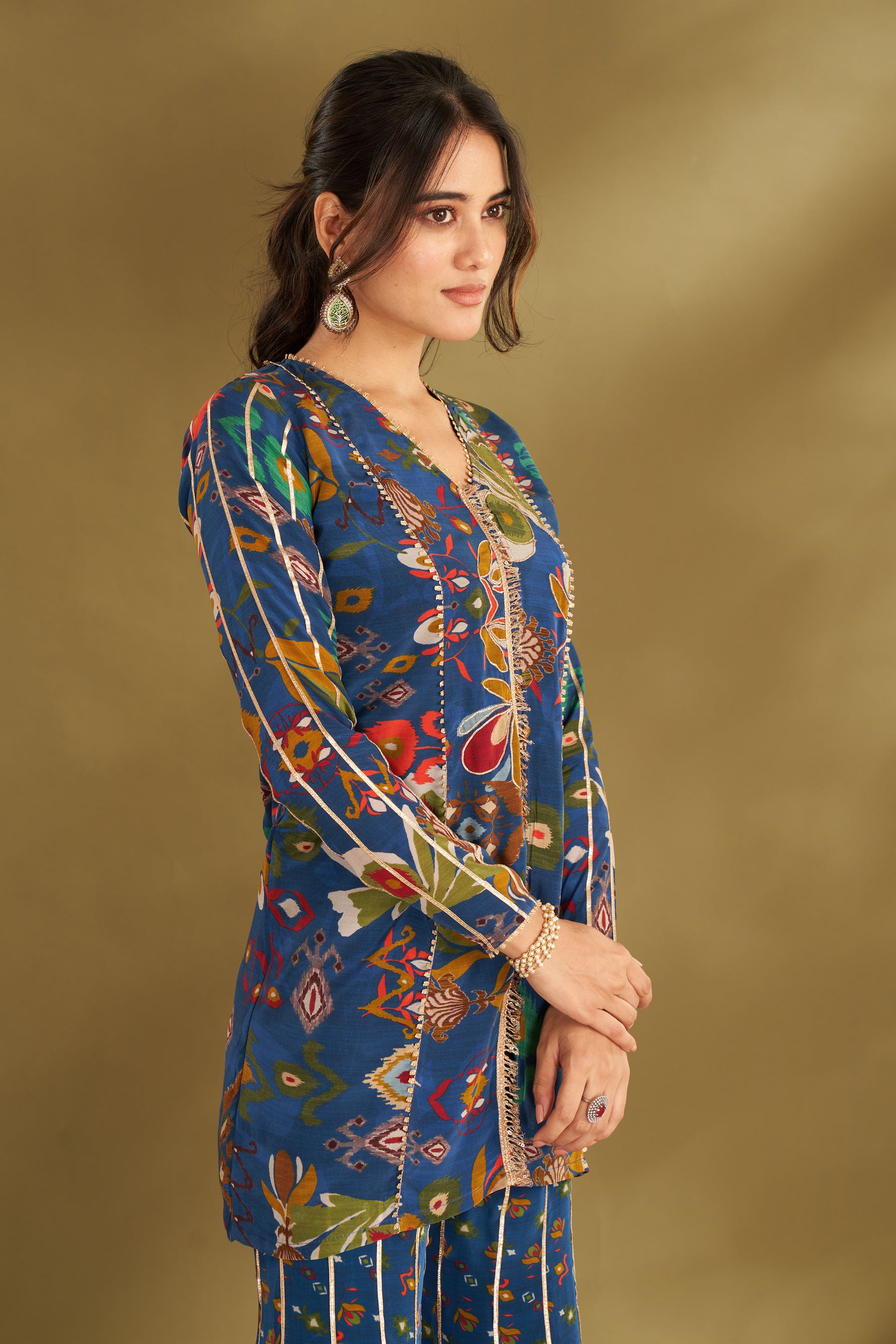 Royal Blue Ikkat Print Sharara Set