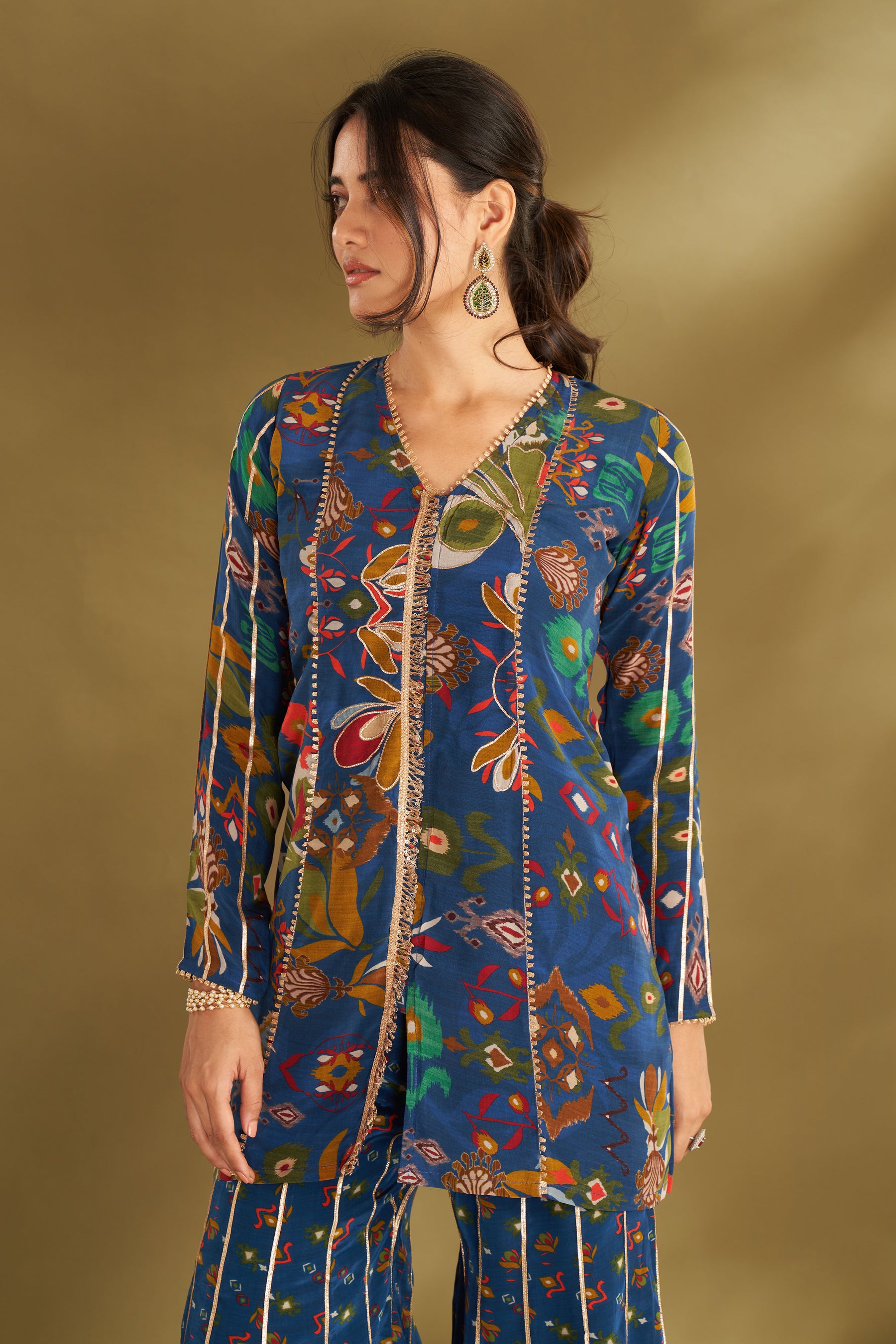 Royal Blue Ikkat Print Sharara Set