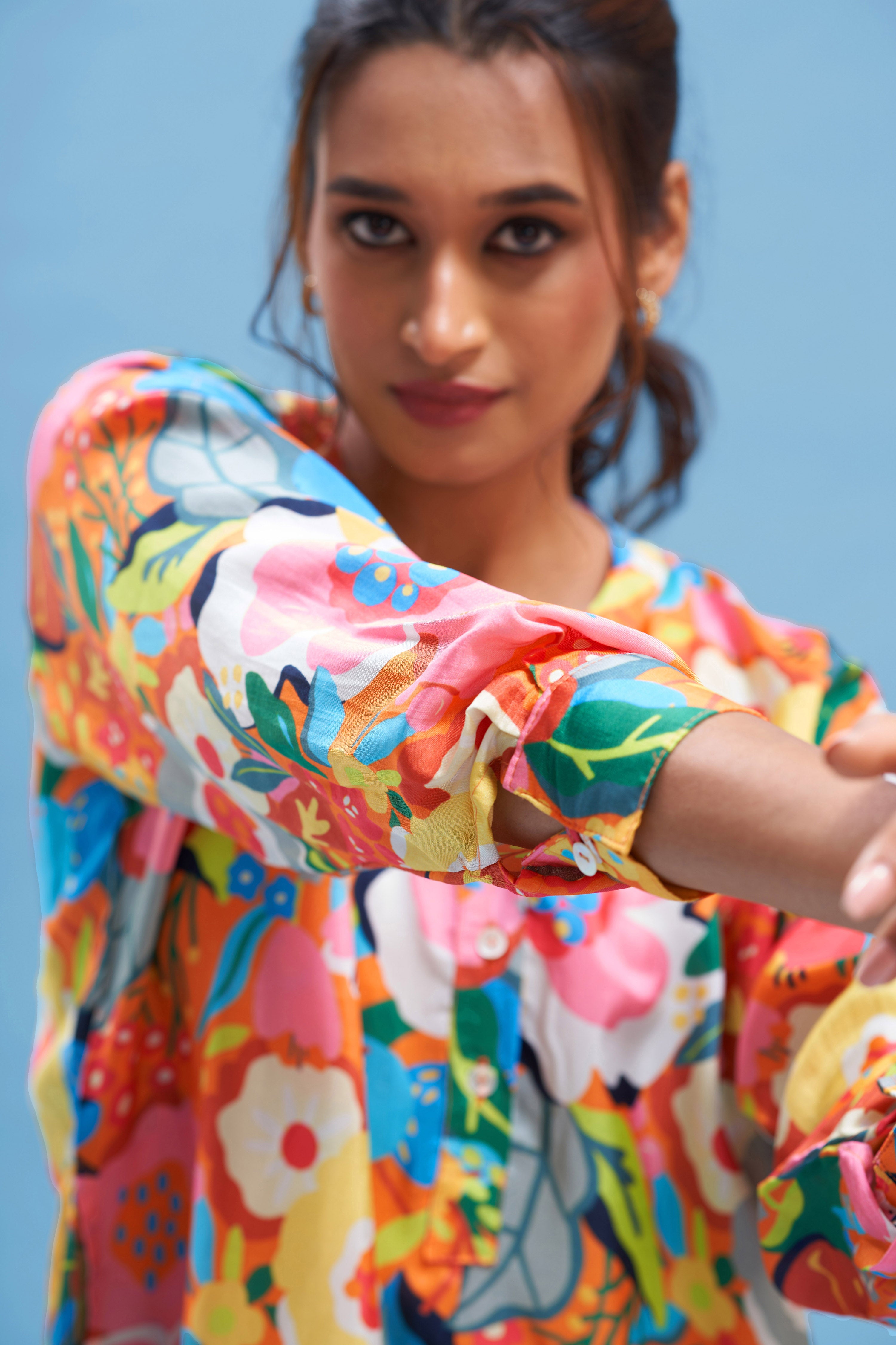 Orange floral print kurta set