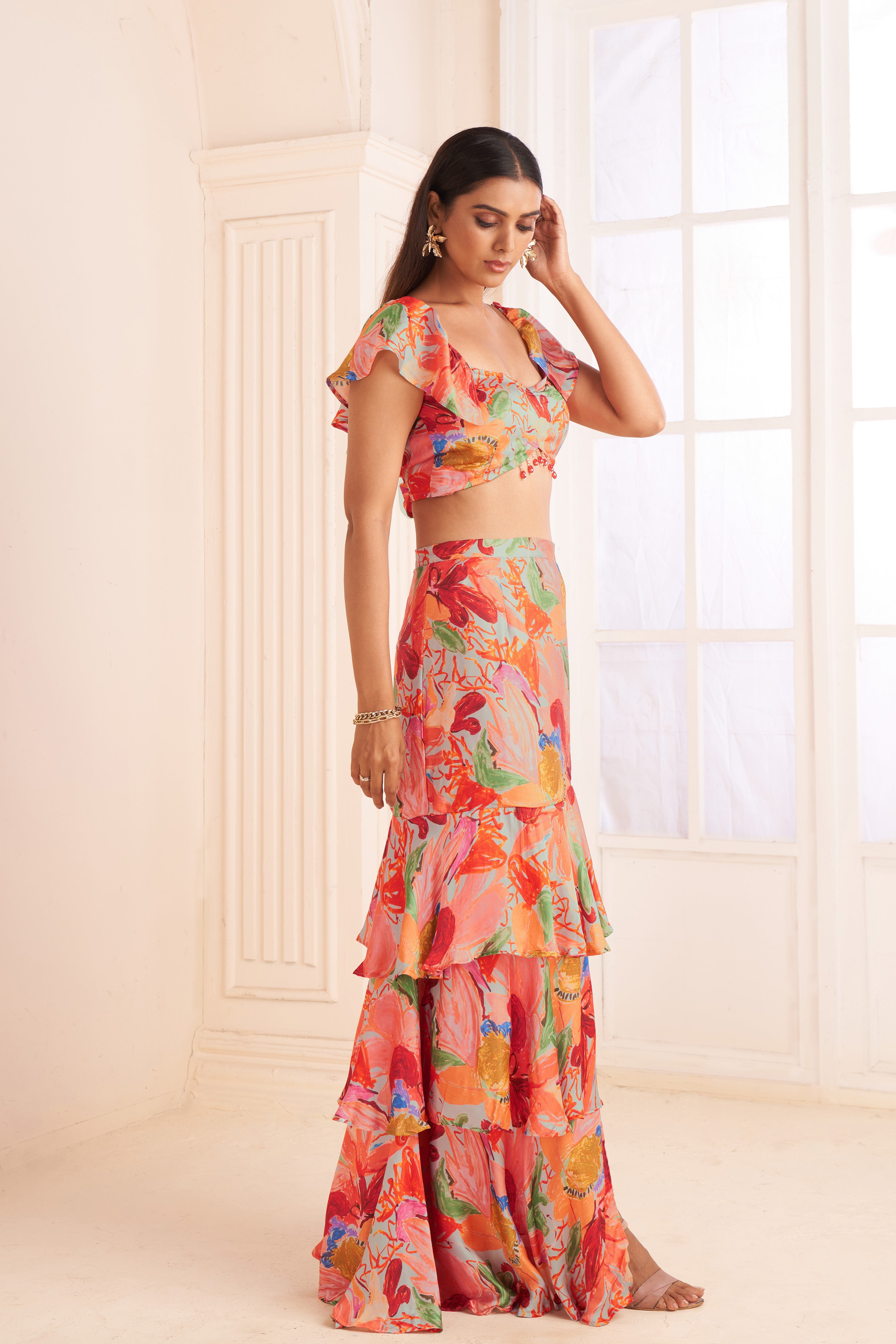 Blush pink abstract printed skirt set