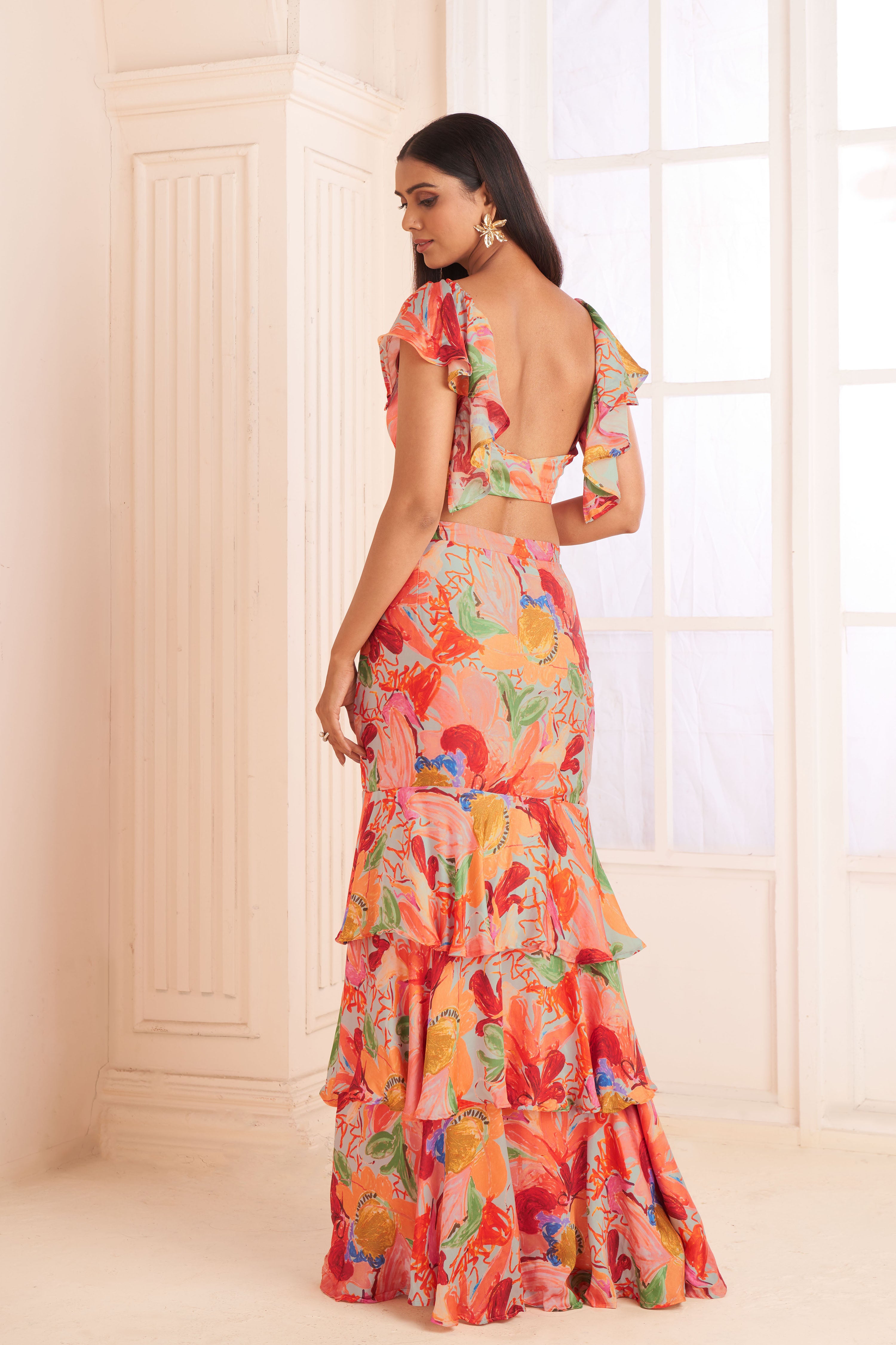 Blush pink abstract printed skirt set