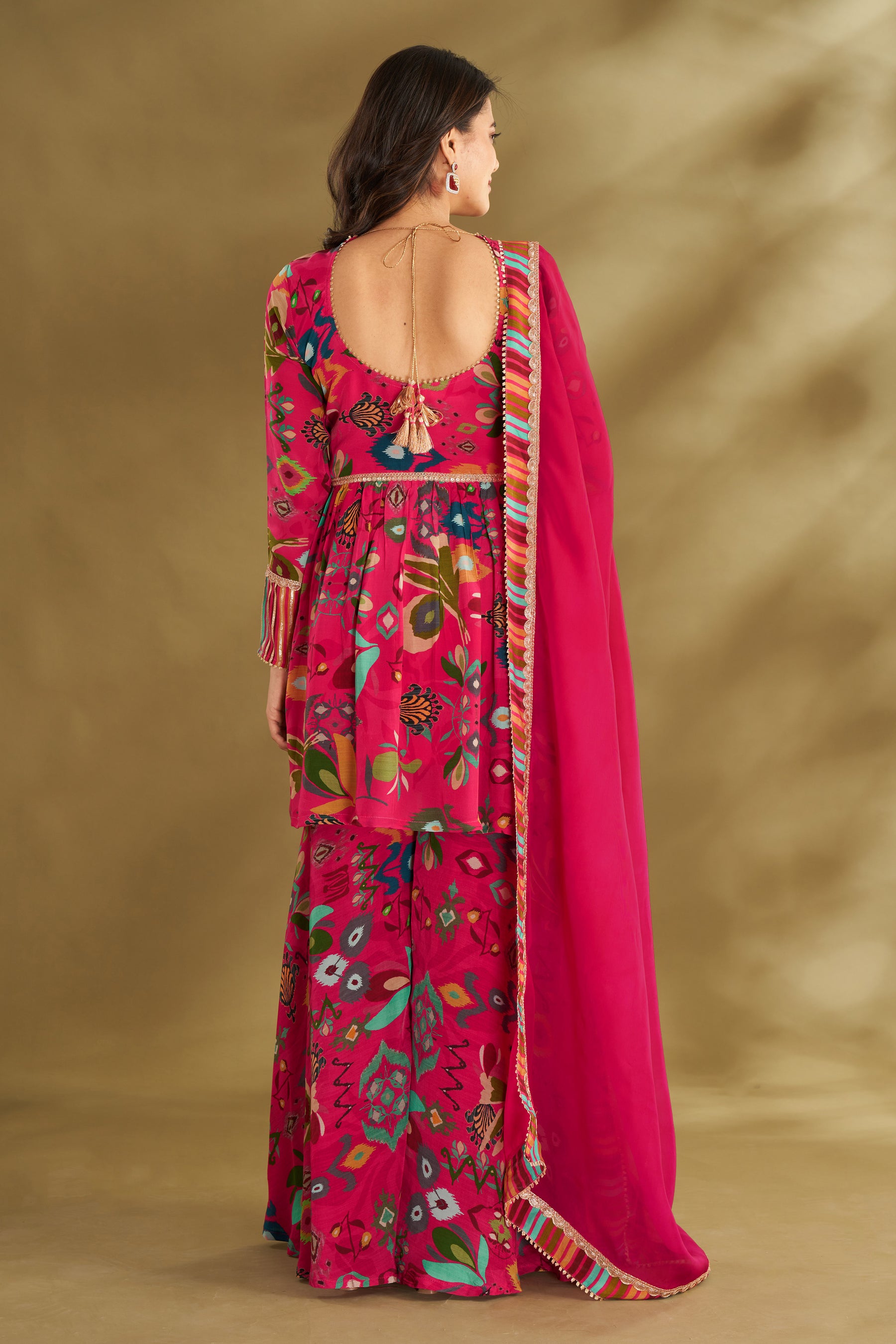 Hot Pink Printed & Embroidered Sharara Set