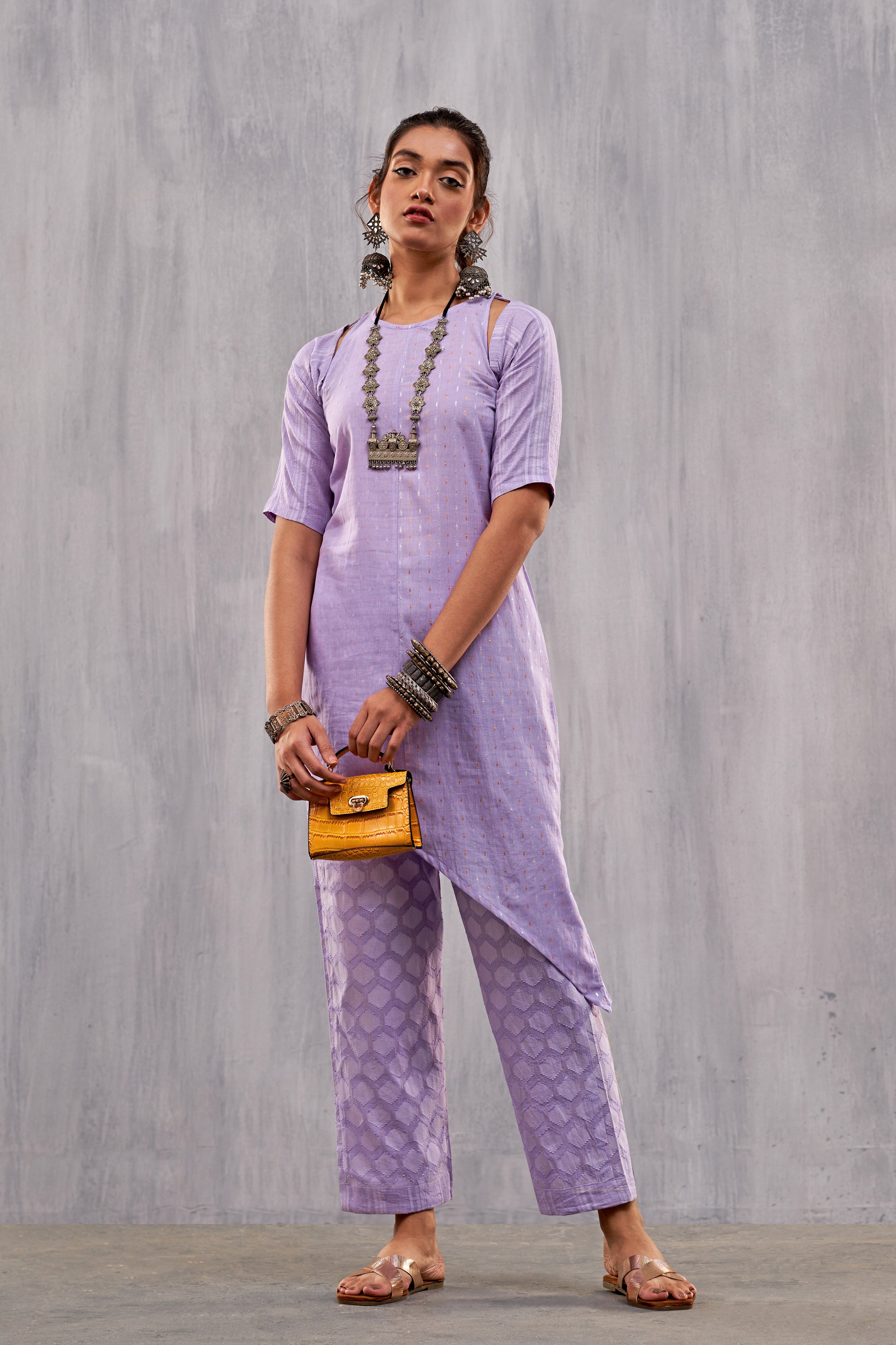 Ulfat Lilac Paneled Kurta Set