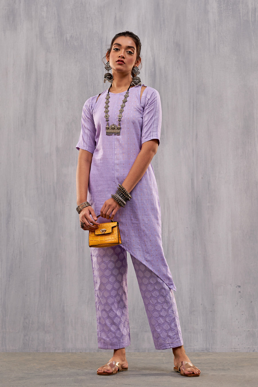 Ulfat Lilac Paneled Kurta Set