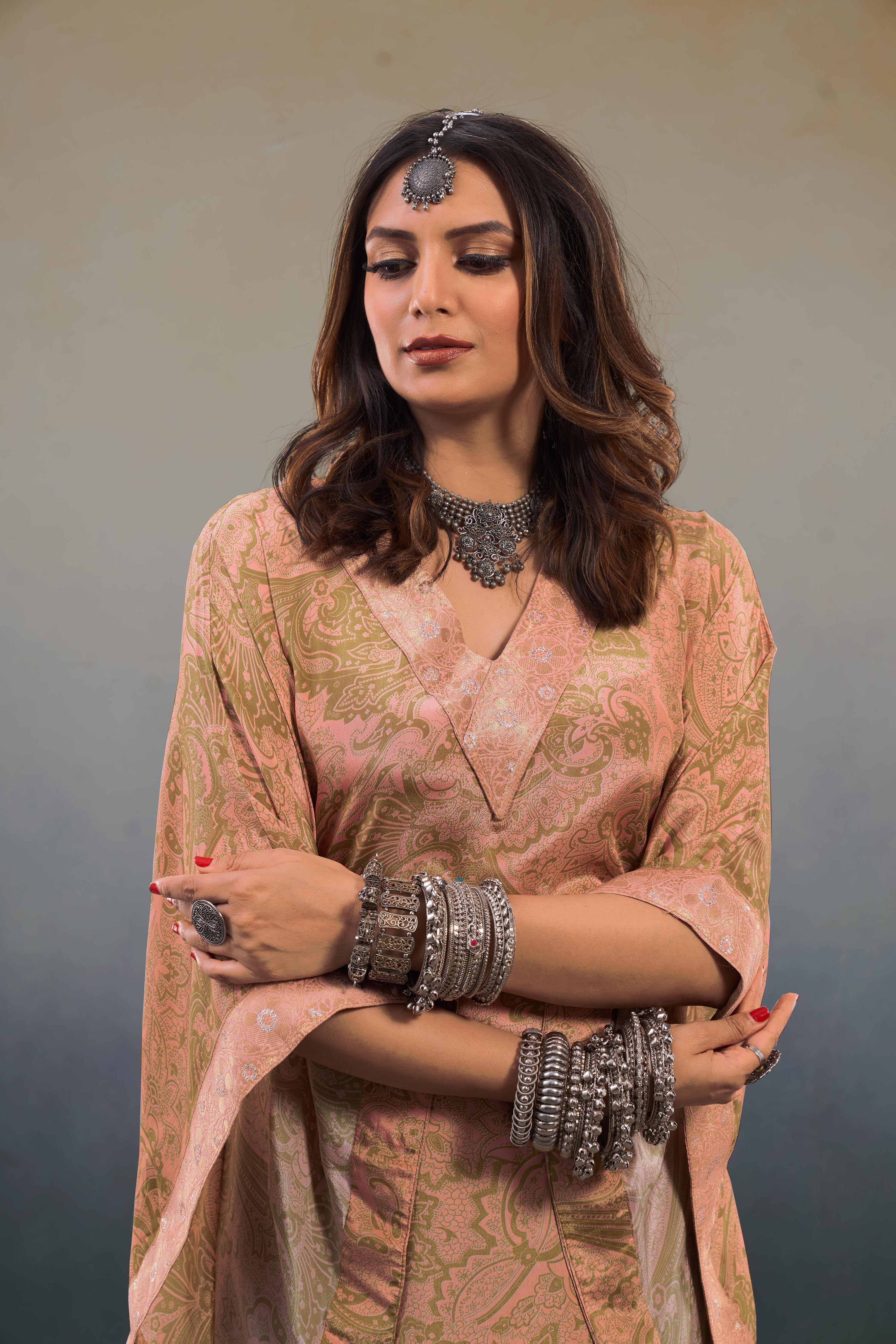 Noor Pastel Pink Printed Kaftan