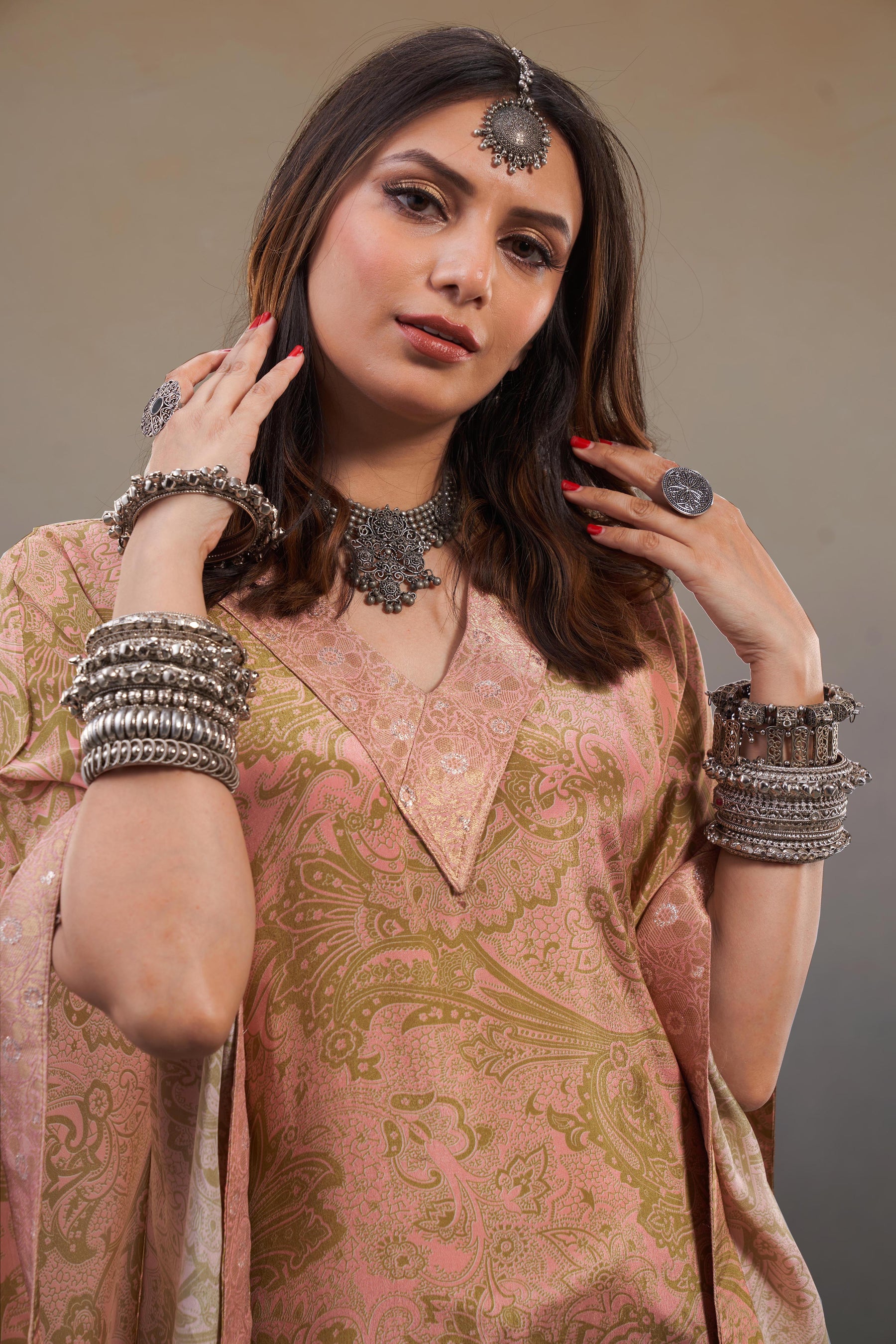 Noor Pastel Pink Printed Kaftan