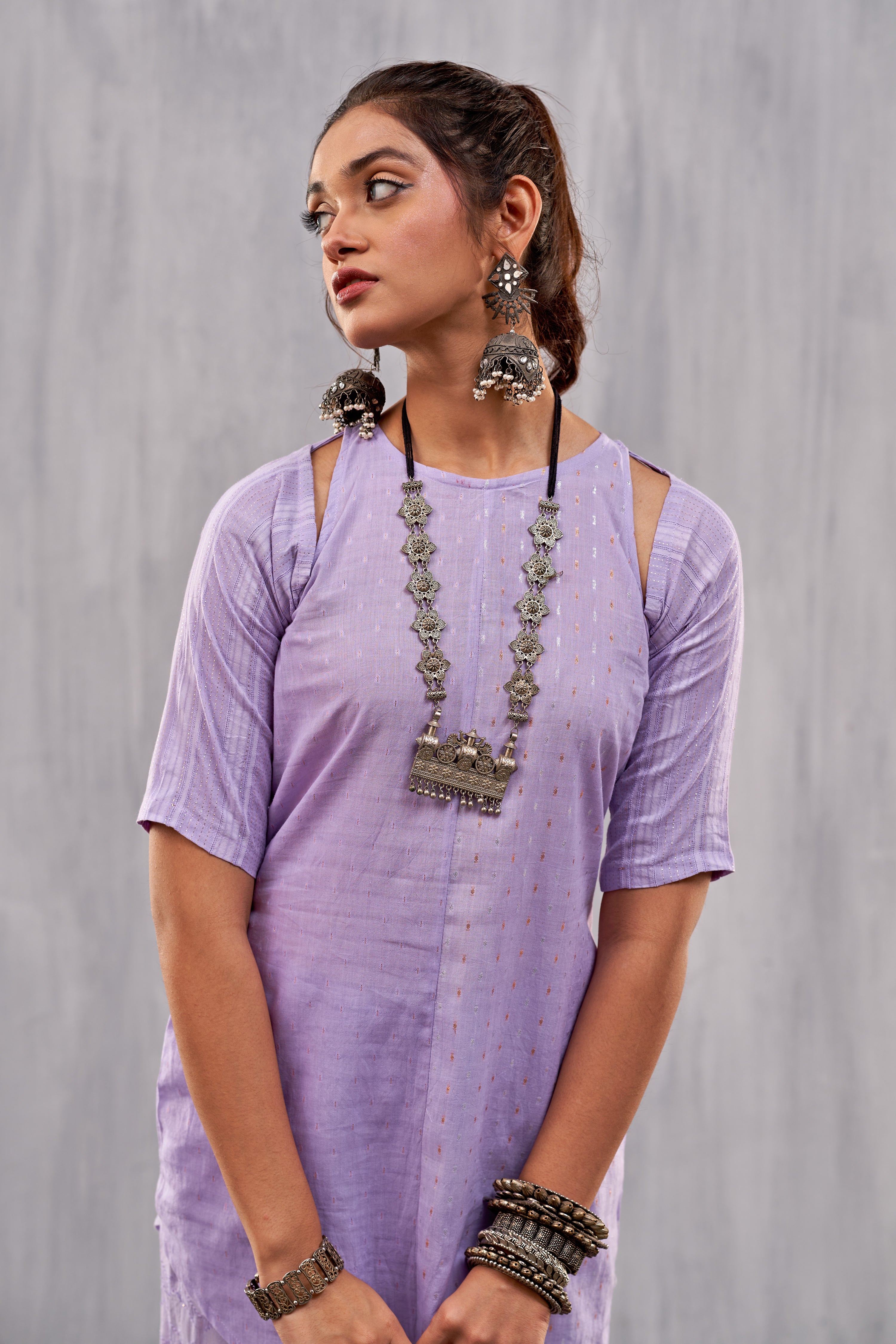 Ulfat Lilac Paneled Kurta Set